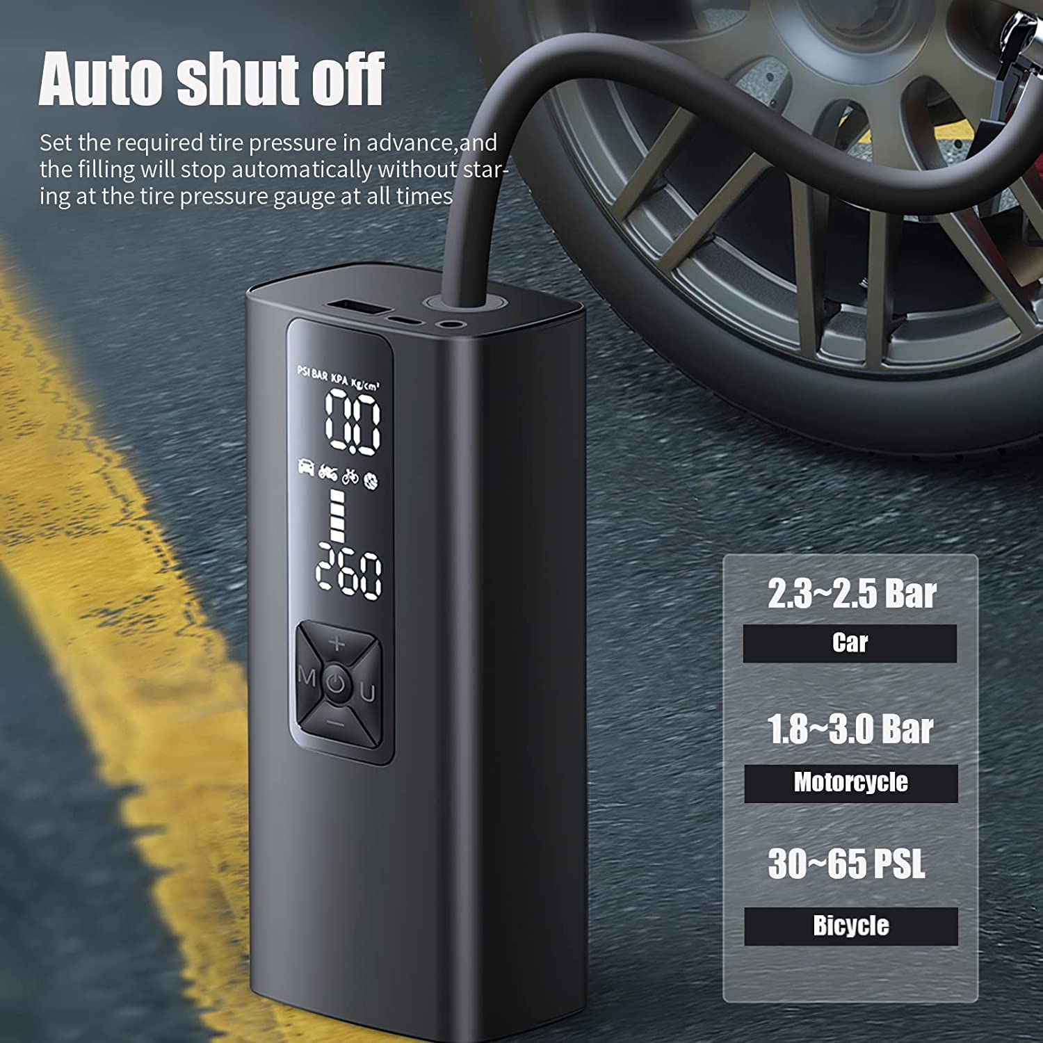 JUVIW Portable Tire Inflator Electric Air Pump, 6000mAh Battery Tire Pressure Auto Shut-Off Work, LED Light, Rechargeable Cordless Air Compressor for Car, Bike, Motorcycle, Tires, Balls (Black) JUVIW Portable Tire Inflator Electric Air Pump, 6000mAh Battery Tire Pressure Auto Shut-Off Work, LED Light, Rechargeable Cordless Air Compressor for Car, Bike, Motorcycle, Tires, Balls (Black)