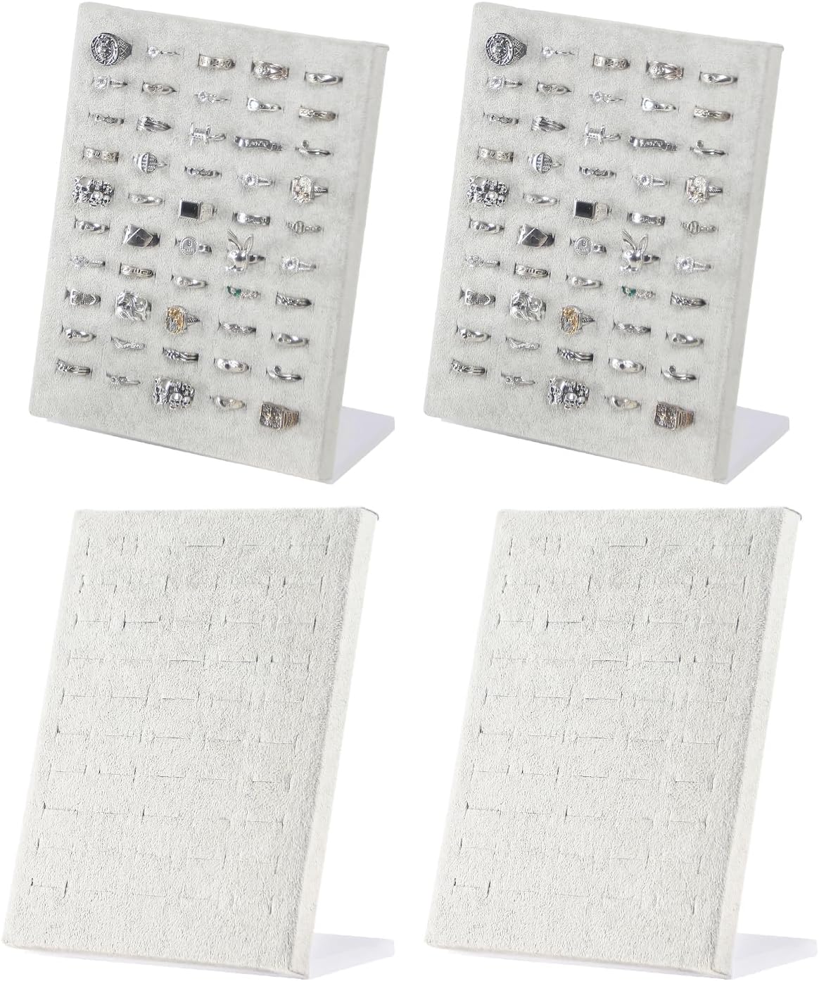 Coward 4pcs Velvet Ring Holder Stand, 50 Slots Jewelry Ring Display Tray, Jewelry Pad Showcase Organizer for Home or Store Sell Show (Beige Velvet)