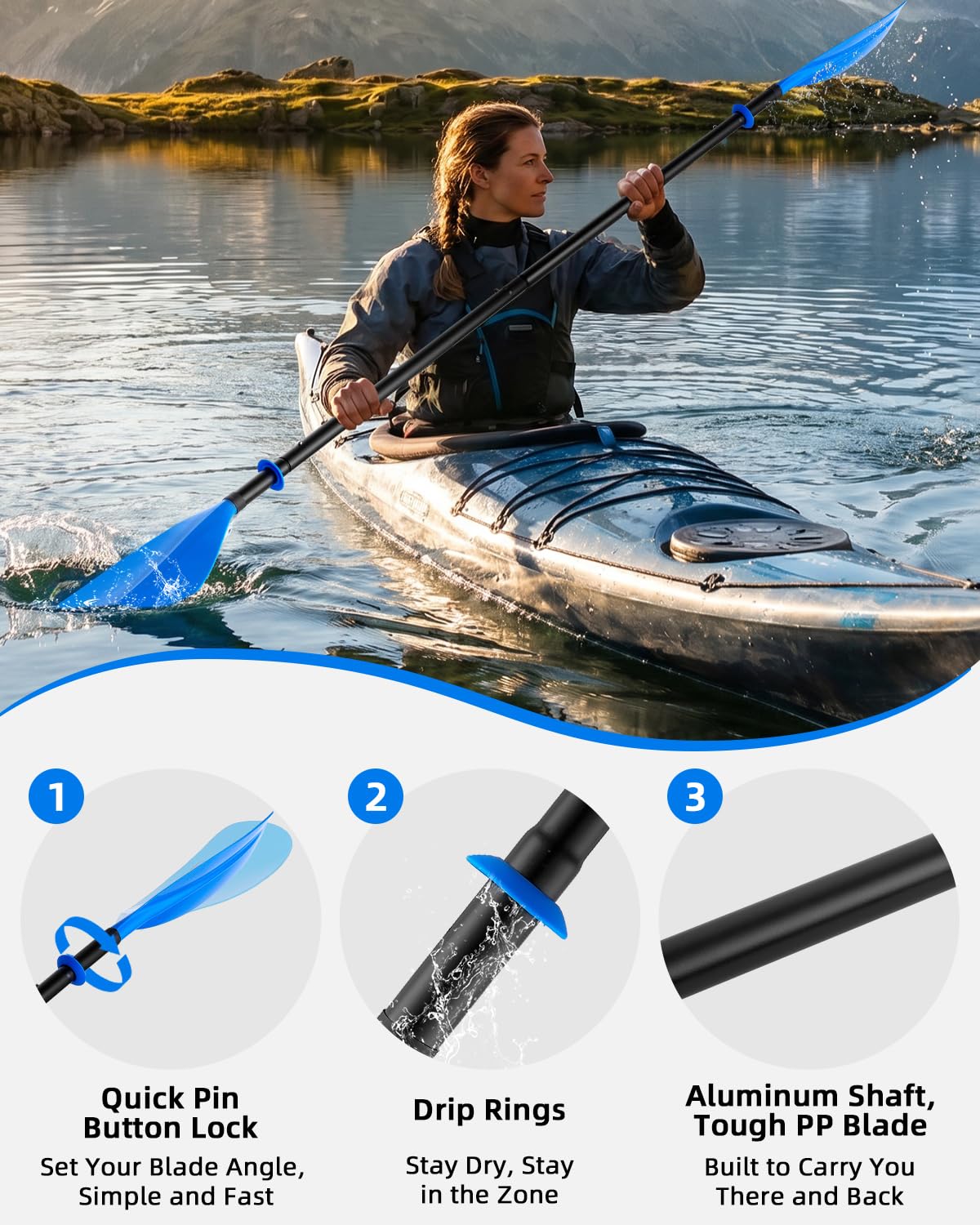 Abahub 4-teiliges Doppelpaddel 230 cm – Kajakpaddel Aluminium, zerlegbar & tragbar, perfekt für unterwegs auf Kajak & Schlauchboot, schwimmfähig