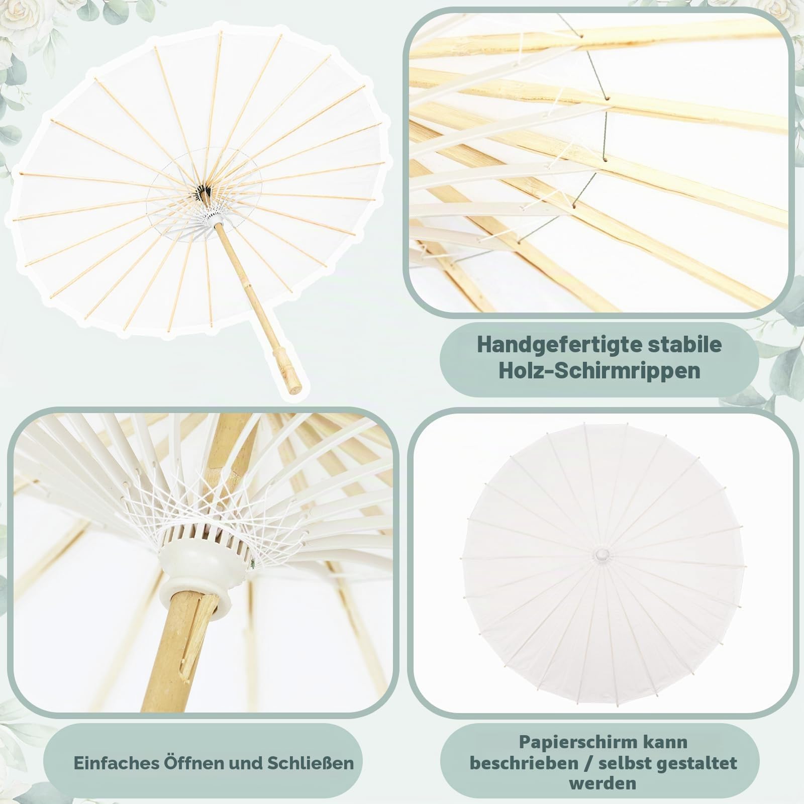 HOOMUU Paper Umbrellas for Weddings - Chinese Japanese White Paper Parasol for Women