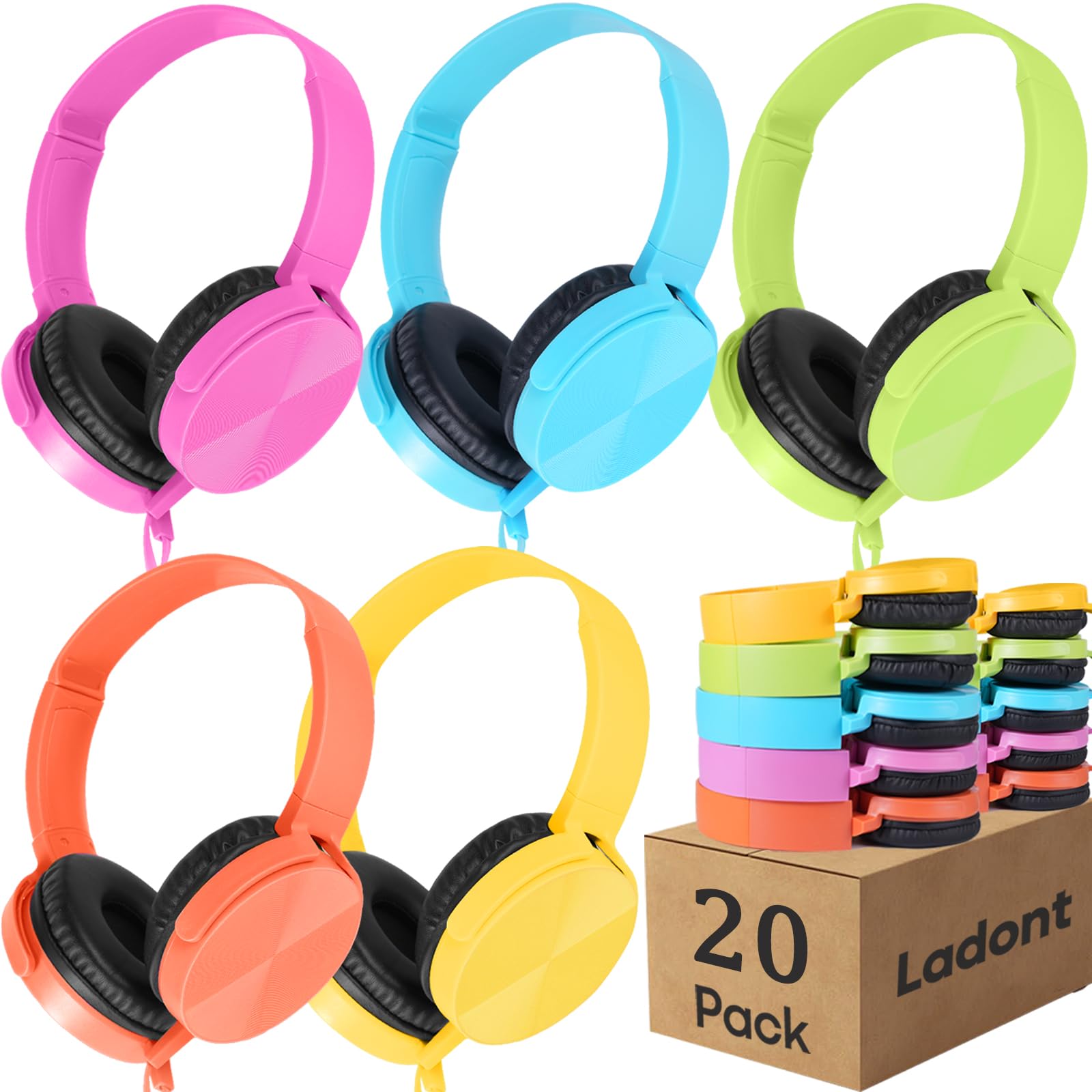 bulk pack classroom headphones kids wired multi color 3.5mm plug