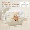neutral baby gift basket - fleece wrap hooded towel baby clothes 2 muslin cloths and cute brown teddy bear