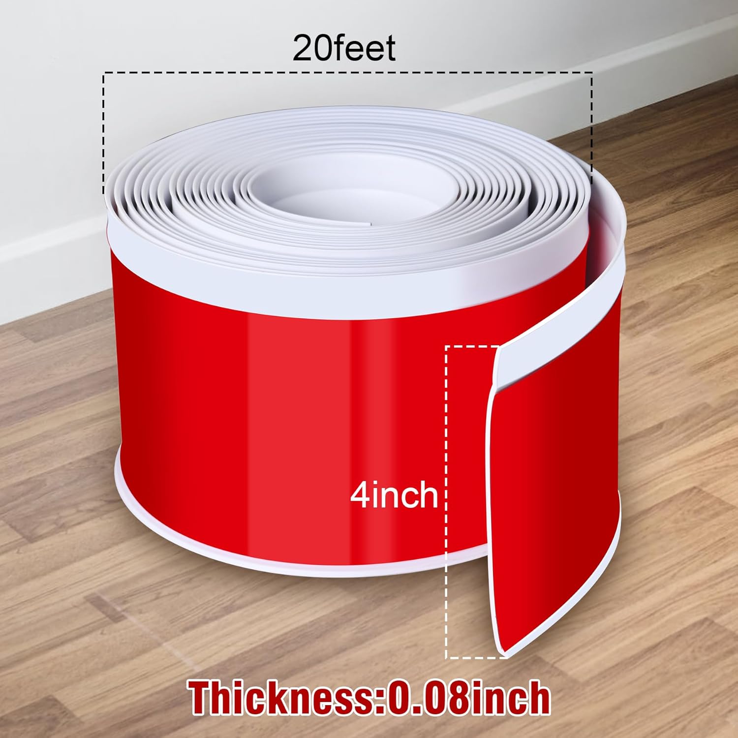 Vinyl Baseboard Molding Trim 4 Inch x 20 Feet Peel and Stick Baseboard Trim Flexible PVC Cove Base Moulding Self-Adhesive Trim for Garage Bathroom Cabinet Floor Walls, White - Image 2