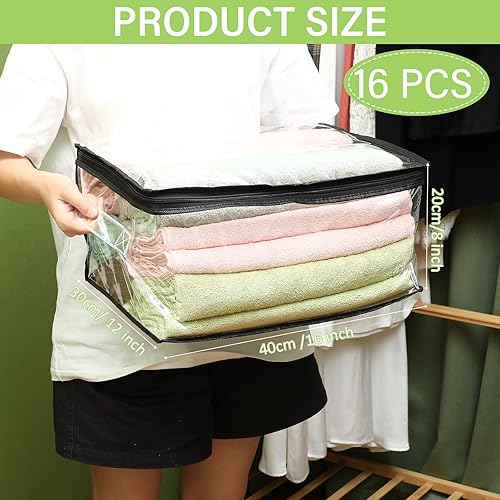 Miniatura 2 de Paquete de 16 bolsas de almacenamiento de vinilo transparente con cremallera y asa de 16 x 12 x 8 pulgadas, manta, ropa, suéter, almohada, juguetes,