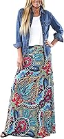 Yinggeli Women's Bohemian Print Long Maxi Skirt - Floral Boho Flowy Maxi, Soft Stretchy Fit, Sizes S-XXXL, All Seasons
