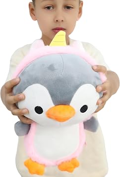 Fuzzy Penguin Stuffed Animal Dressed in Unicorn Costume Penguin Plush Toys Wearing Pink Unicorn Outfit with Removable Hat for Kids and Lovers 10 Inch