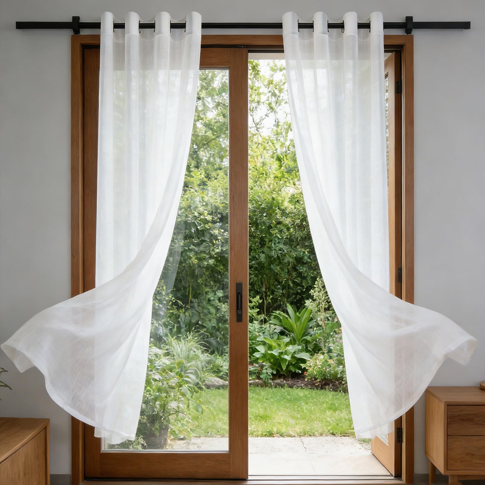 Voilage 65 x 205 cm semi-transparent blanc rideau intérieurs doux