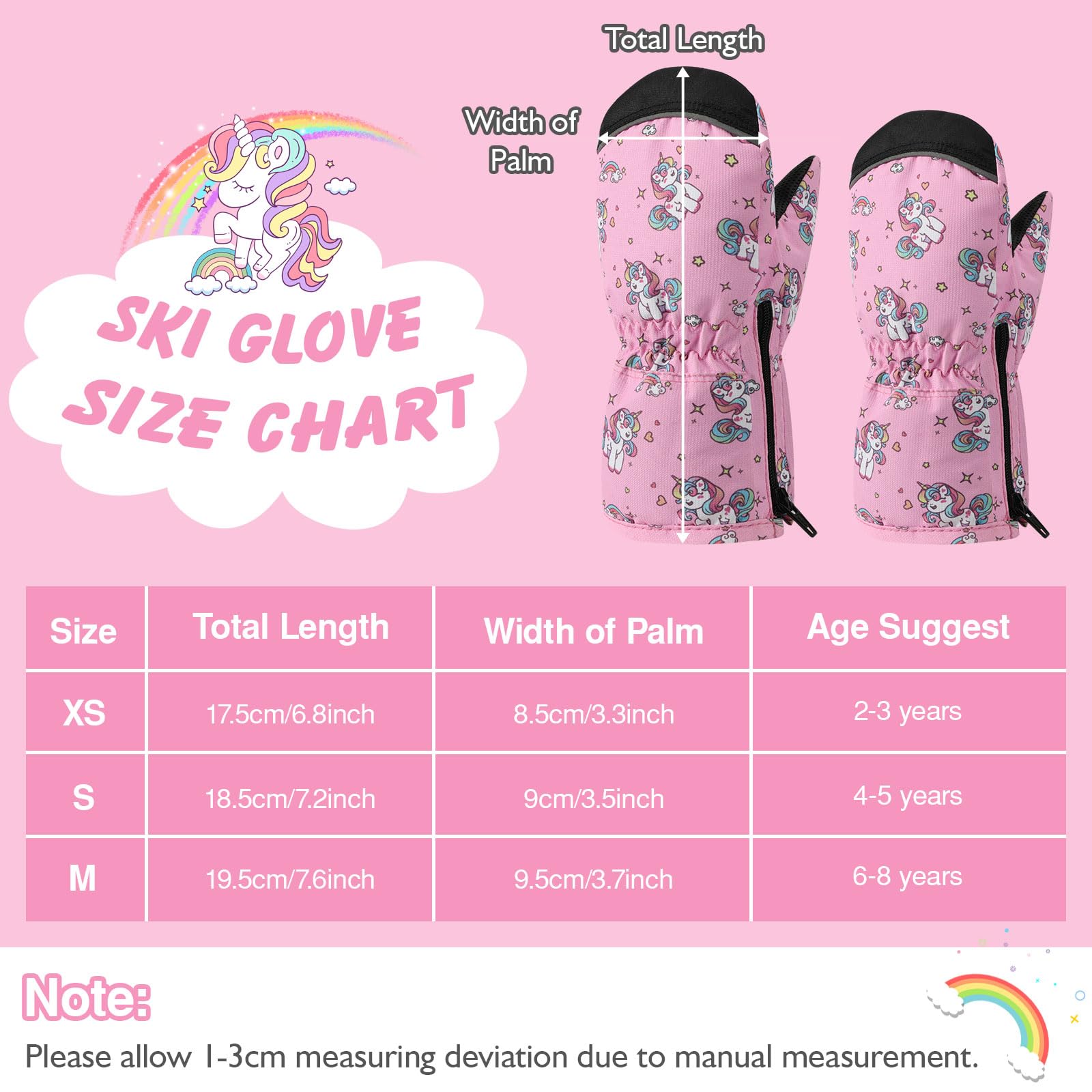 MoKo Guantes de Esquí para Niños, Guantes de Invierno Térmicos Niños Impermeables con Cremallera para Esquí Aire Libre Clima Frío, Guantes Esquí de Terciopelo Cálidos para Niños