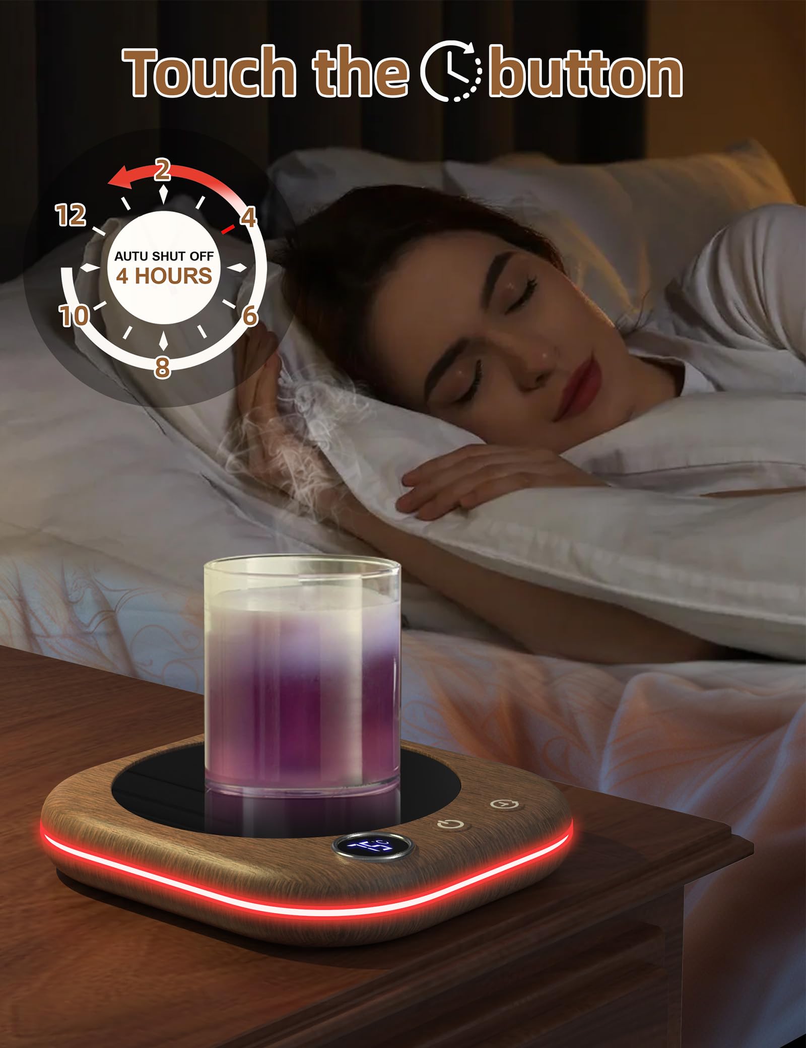 Calentador de Tazas，Calentador de Café de Sobremesa con 3 Modos de Temperatura, Pantalla Digital LCD，1-12H Apagado Automático, Calentador de Velas Inteligente Café Accesorios