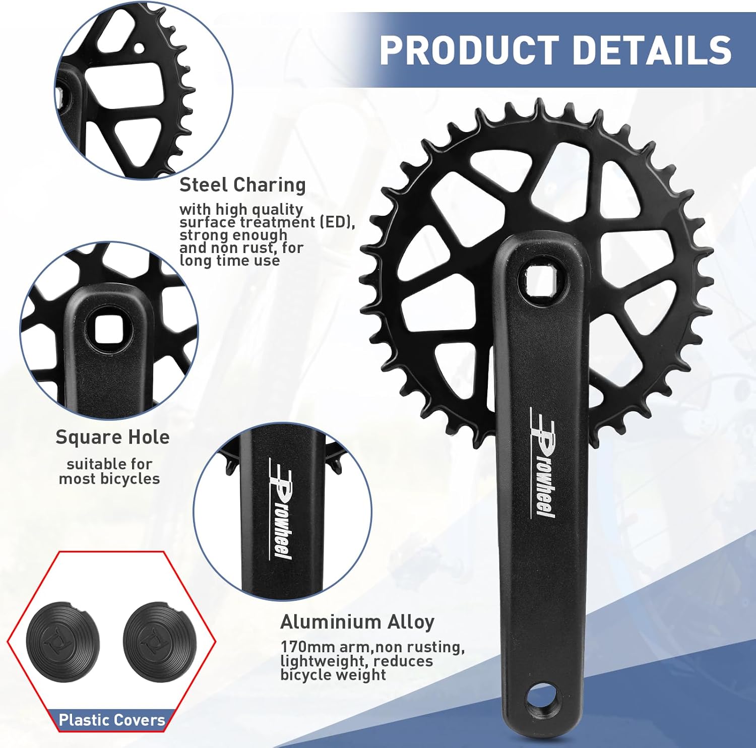 WEEROCK Prowheel Mountain Bike Crankset 1 Piece/Single 32T/ 36T/ 42T Chainring Crank Set with 170mm Arm for Bicycle MTB, Compatible with 6/7/8/9/10 Speeds Freewheel