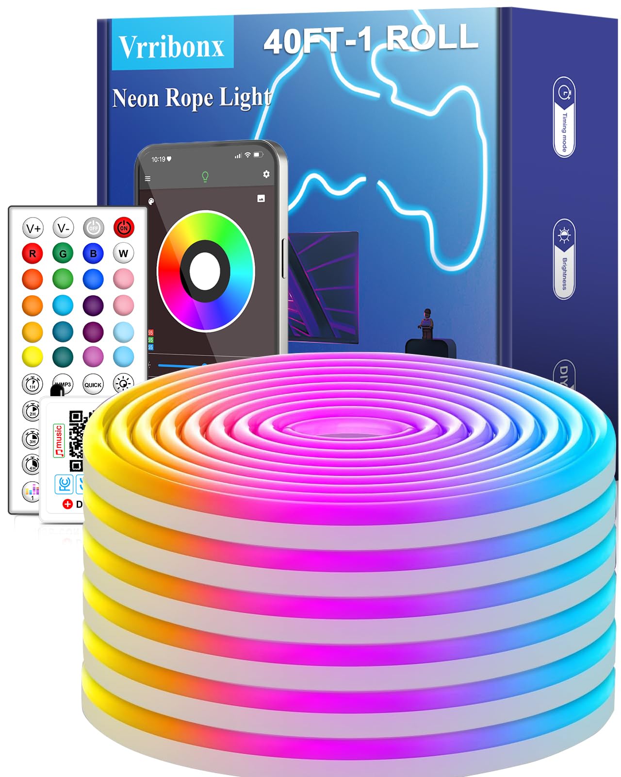 40Ft LED Neon Rope Lights,Control with App/Remote,Flexible Led Rope Lights,Multiple Modes,IP65 Outdoor RGB Neon Lights Waterproof,Music Sync Gaming Led Light Strip for Bedroom Room Outdoors Décor