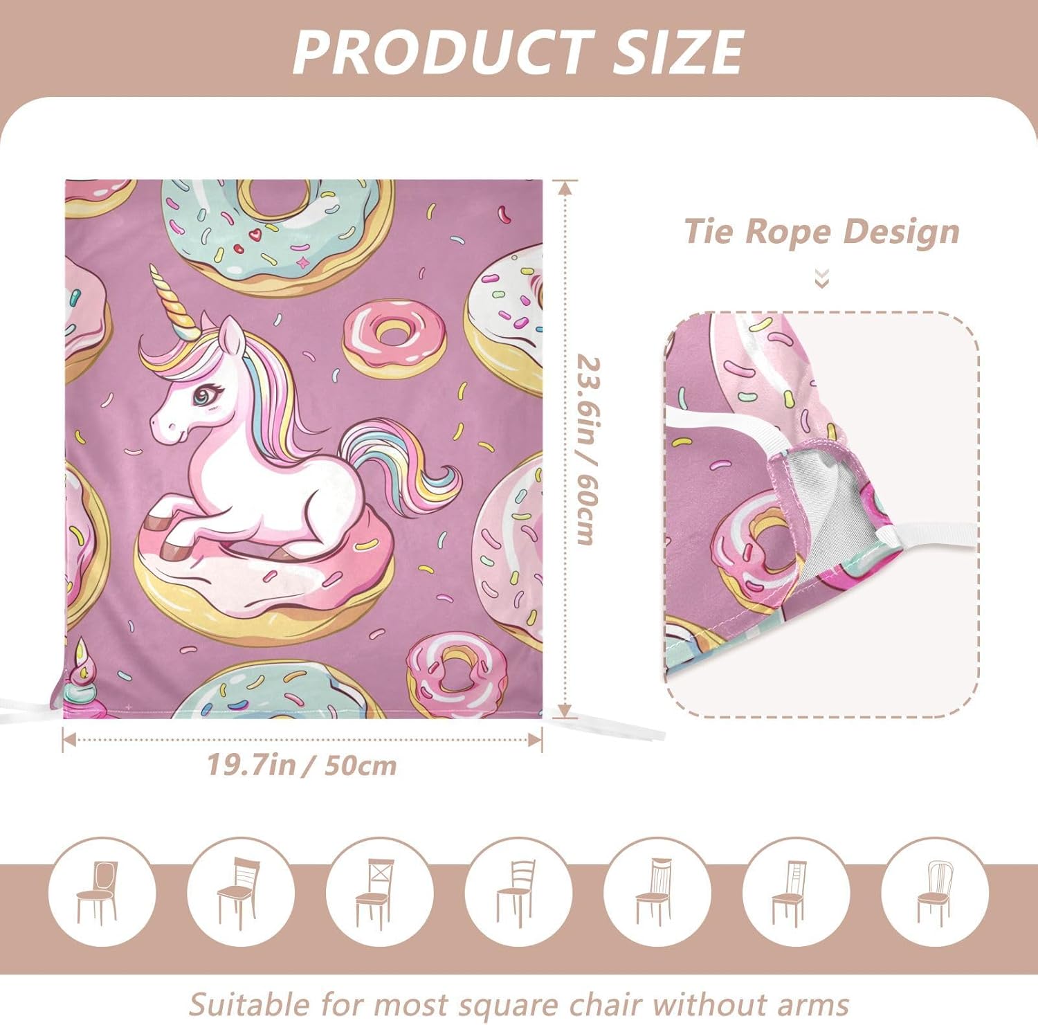 ALAZA Donuts Cute Unicorn Chair Back Cover Set of 6, Washable Reusable Removable Chair Slipcovers Decorative Chair Cover for Home Kitchen Wedding Party