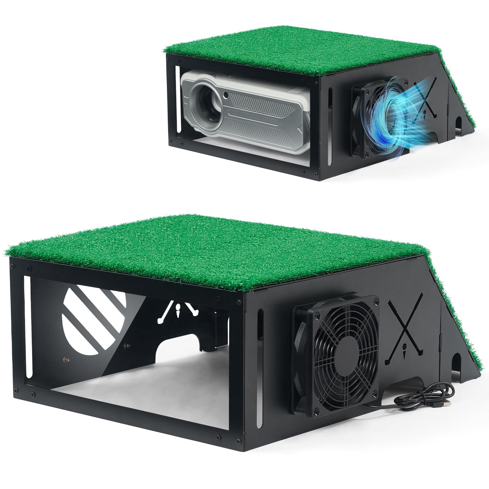 Photo 1 of ITEM IS MISSING PARTS. UNSURE WHAT PARTS ARE MISSING.--------------------------------------------KULAMOON Golf Simulator Projector Cover, Heavy Duty Floor-Mounted Projector Enclosure with Cooling Fan& Artificial Turf-Total Protection for Your Golf Simulat