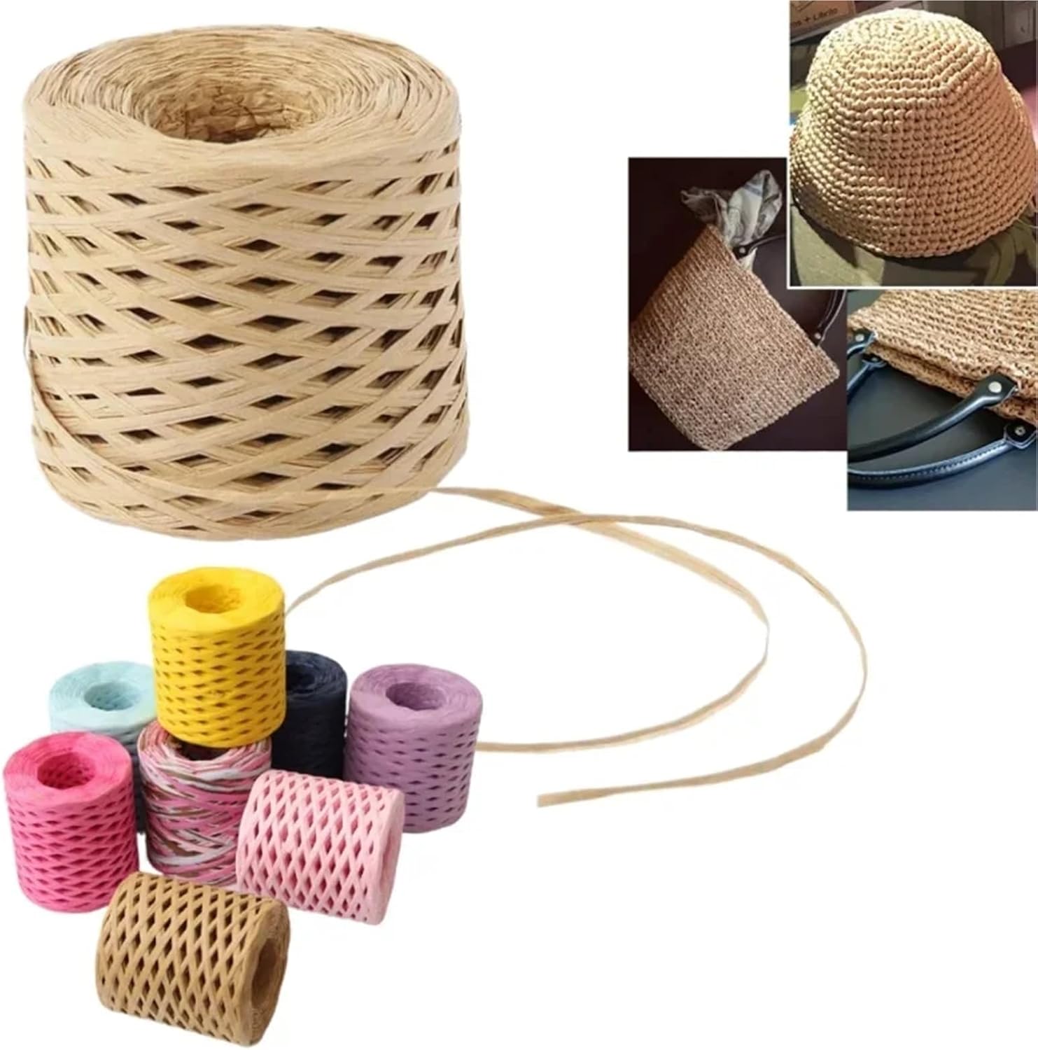 Raffia Paper Ribbon Twine Strings, Raffia Paper Ribbon Wood Color 6 Rolls 200.0m for DIY Crafts