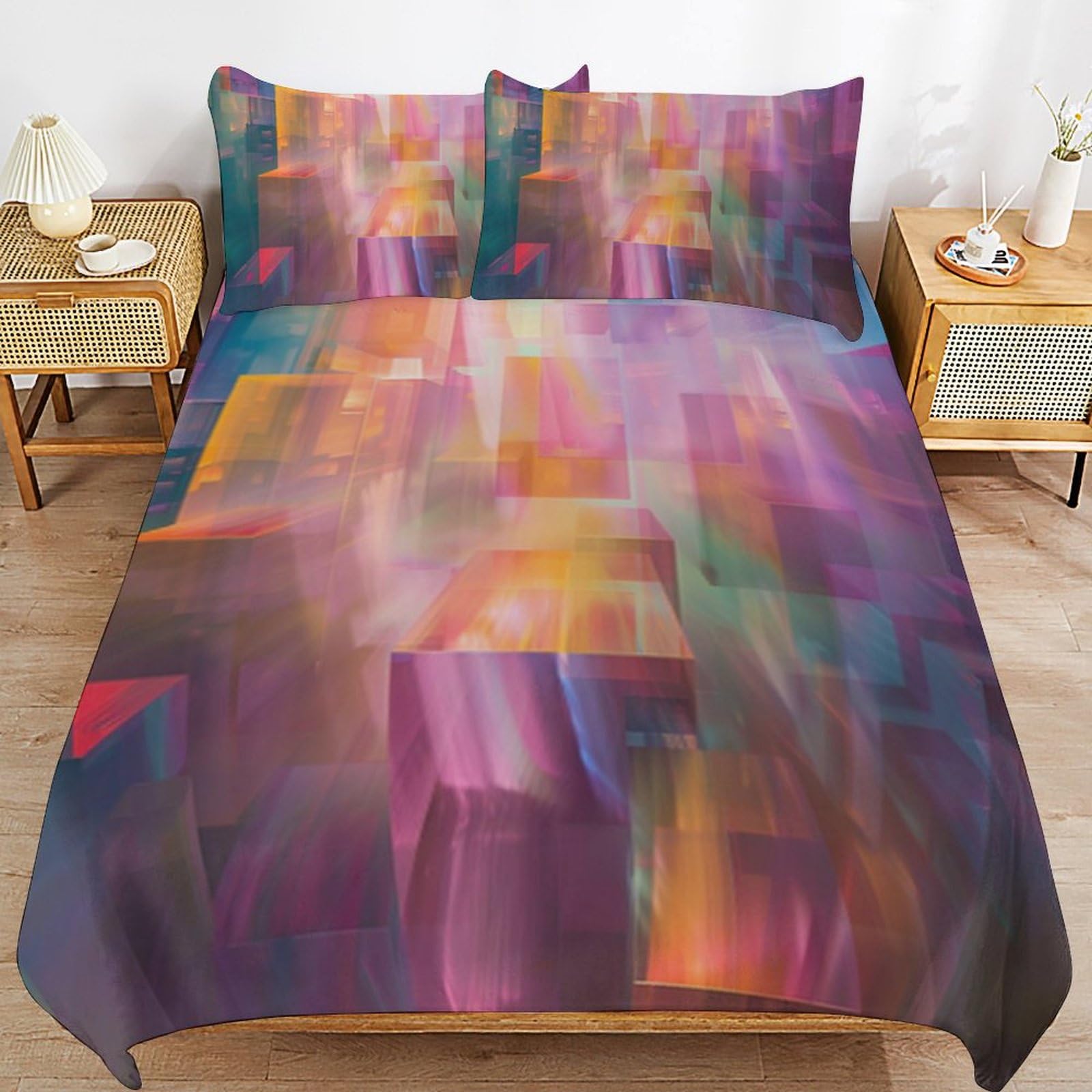 Parure de lit 3 pièces avec fermeture éclair pratique en microfibre 3D