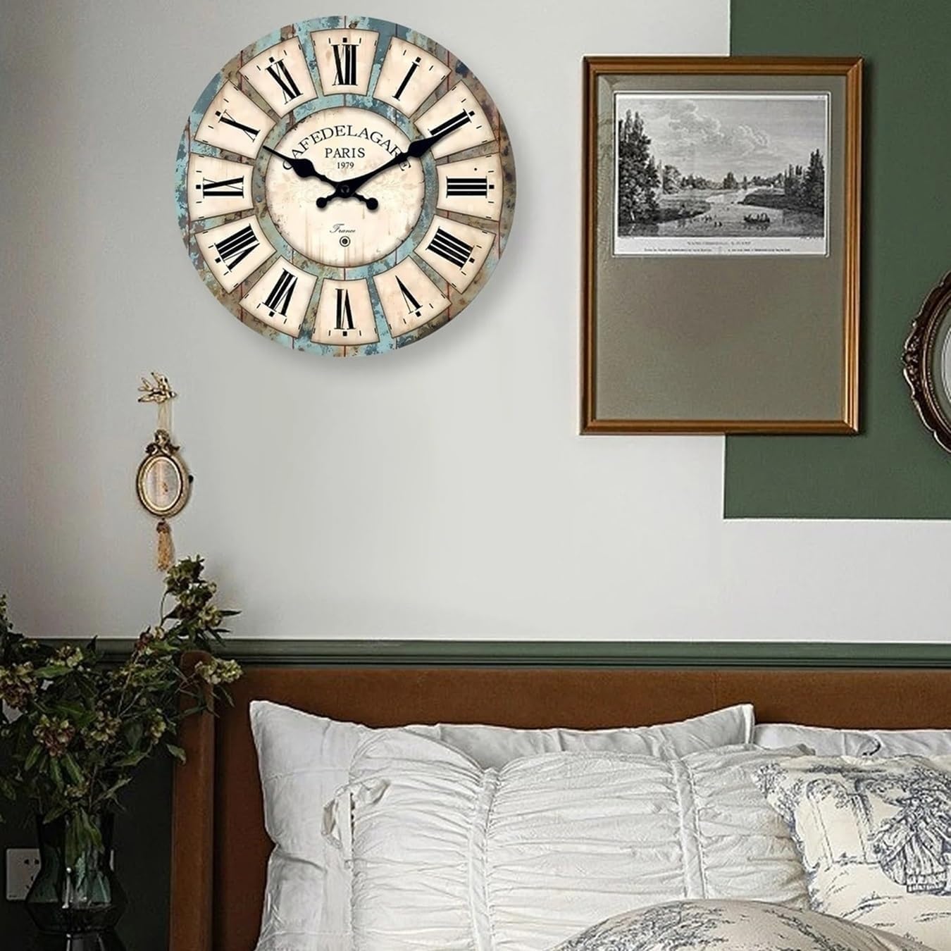Orologio da Parete in Stile retrò Rurale, Decorazione da Parete Creativa, Orologio Circolare in Legno Adatto per casa/Cucina/Ufficio/Bagno