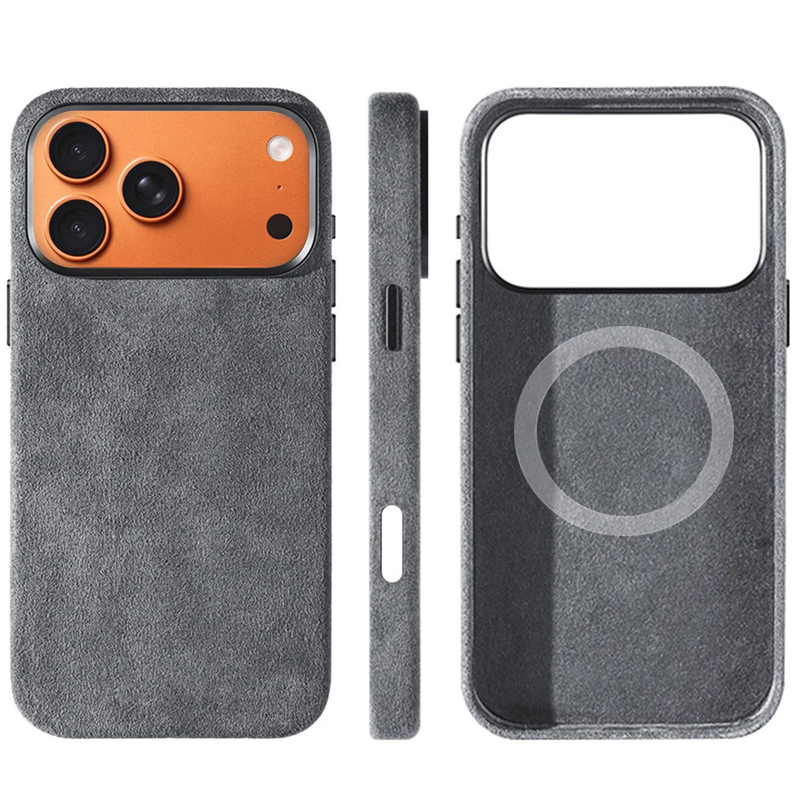 Coque Alcantara iPhone 17 Pro Max premium douce étui magnétique suédé gris - 8