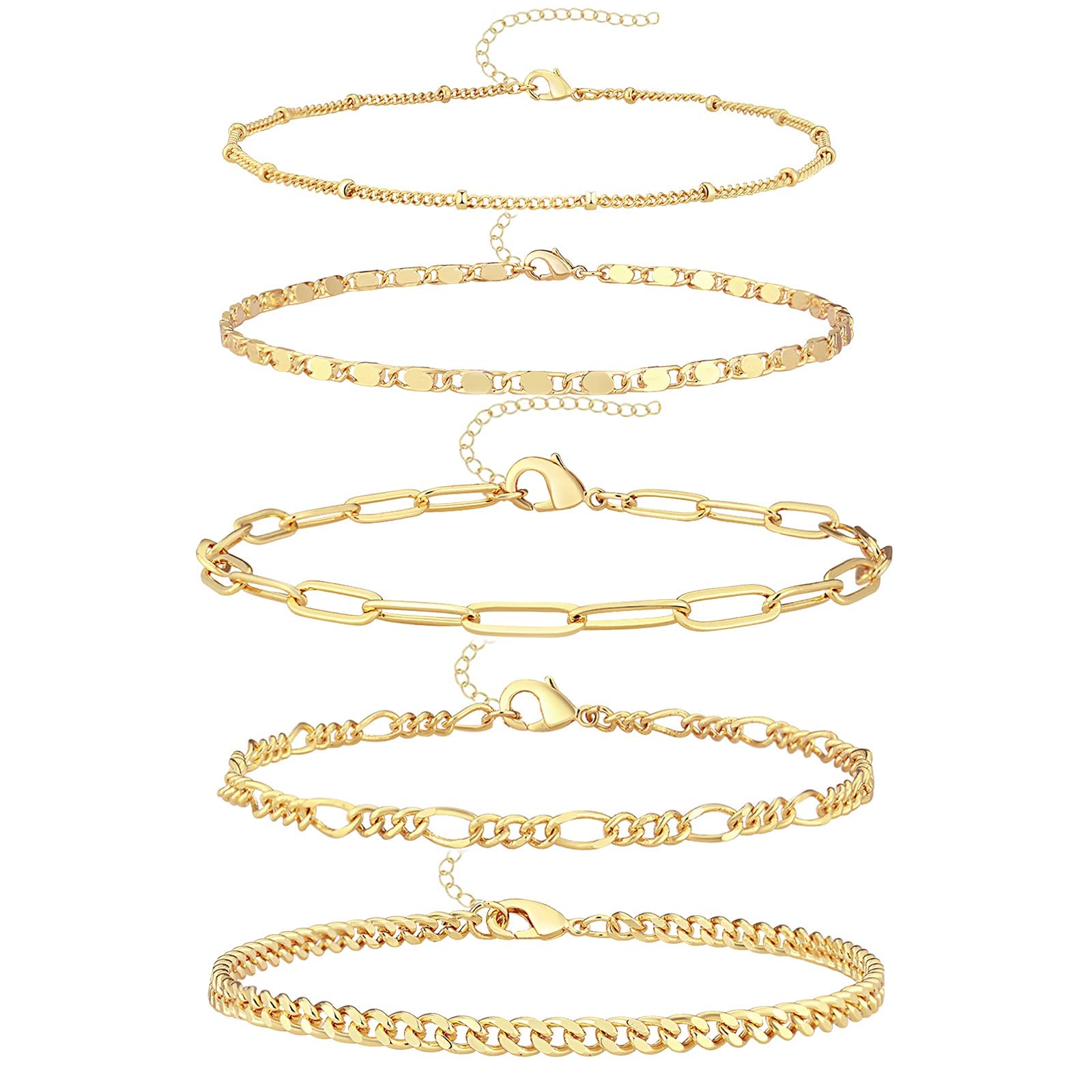 Sponsored Ad – 5Pcs Gold Ankle Bracelets Set 14k Real Gold Waterproof Layered Figaro Chain Beach Anklet Bracelet Dainty Gold Jewelry for Women or Teen Girls Gift