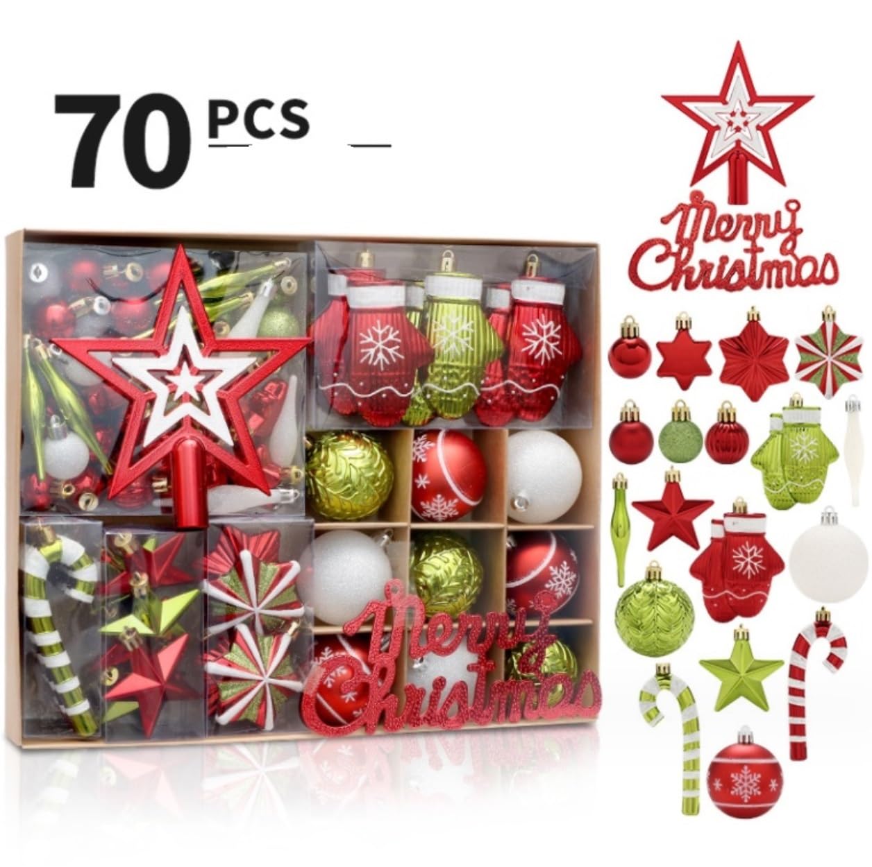Baumschmuck 70-teiliges Weihnachtskugel-Ornament-Set Aus Kunststoff, Bruchsicher, Weihnachten, Weihnachtsbaum, Hängende Dekorationen Für Zuhause, Party, Dekoration Weihnachtskugeln(B)