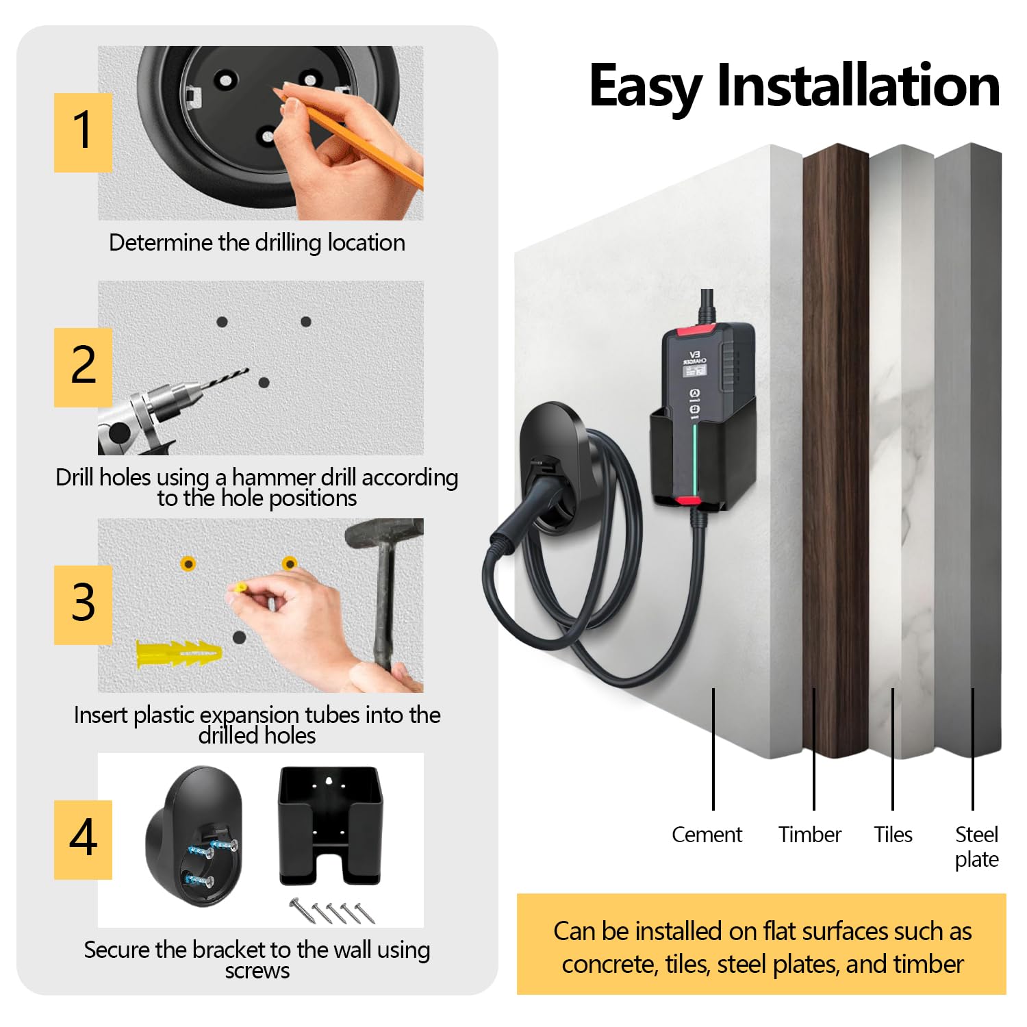 2 Wa-llb-ox con Cavo di Ricarica 2 in 1 Supporto a Parete per Ev Charger Holder Compatibile con la Presa Type 2 Resistente Colonnina Ricarica Auto Elettrica Accessori per Uso in Garage e All'aperto