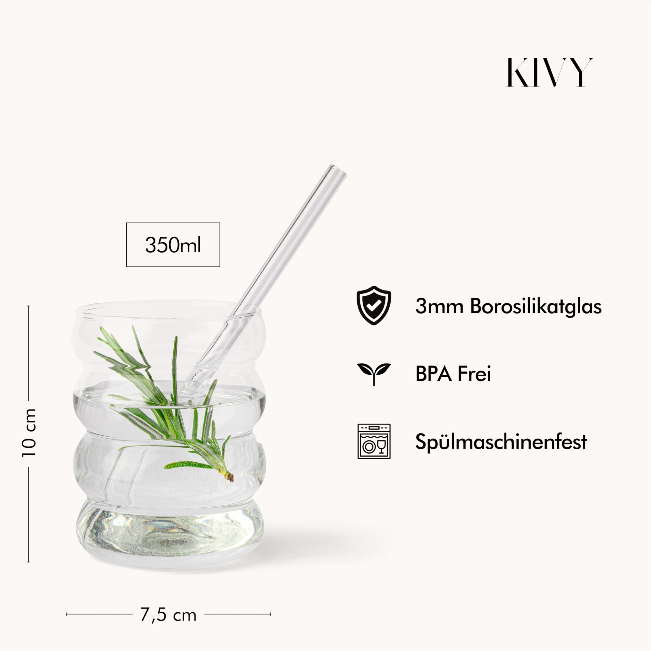 KIVY Trinkgläser 8er Set [4x 450ml + 4x 350ml] Inklusive Glas Strohhälme