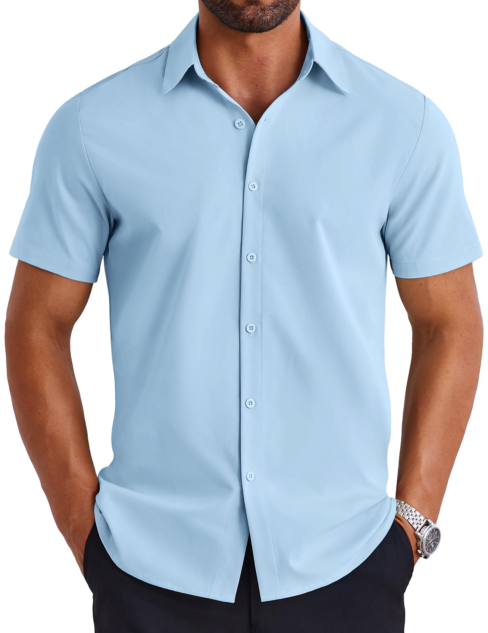 COOFANDY Herren Kurzarm Hemd Männer Freizeithemd Casual Hemden Einfarbig Sommer Shirt Regular Fit