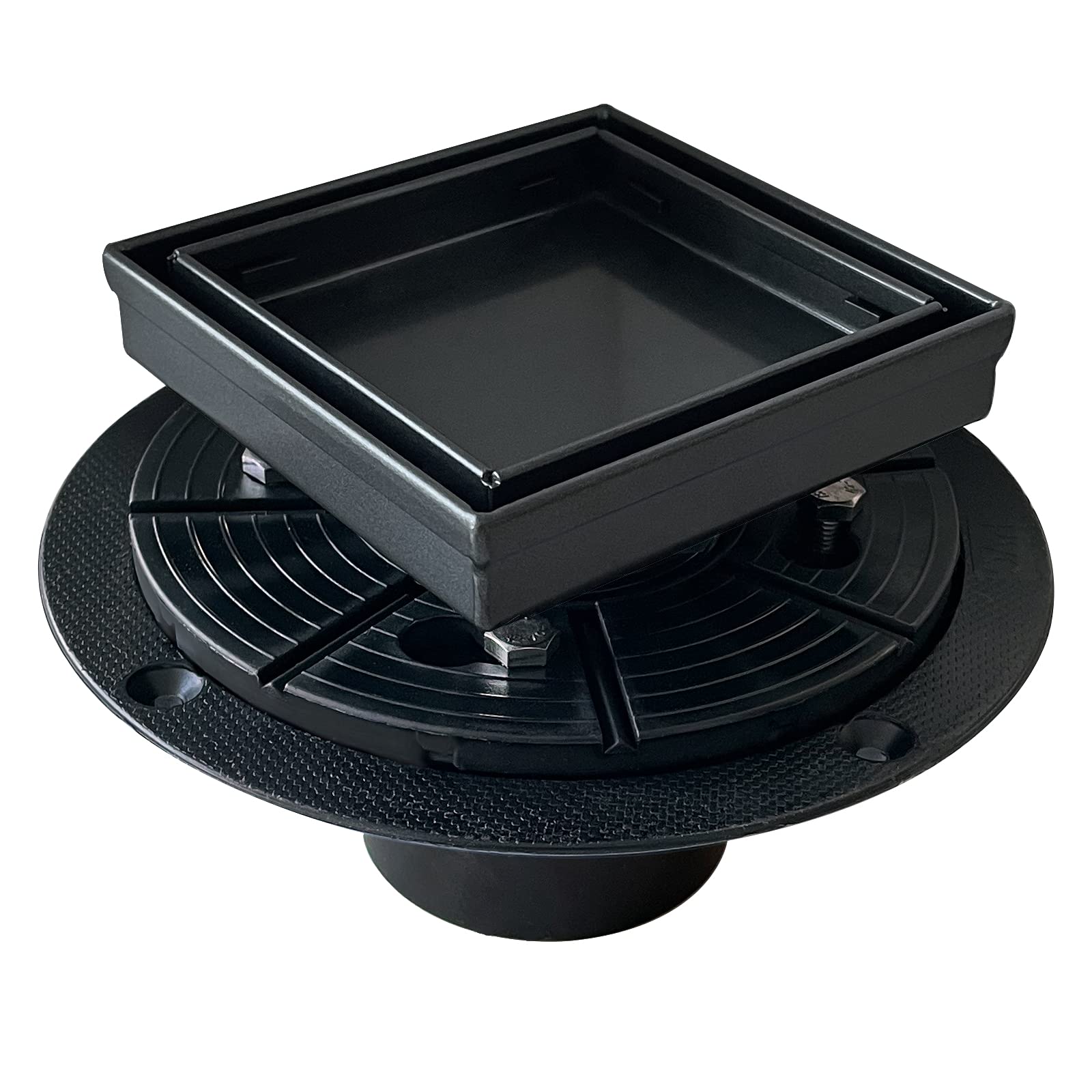 Neodrain 4-Inch Square Shower Drain with Removable Tile Insert Grate, 304 Stainless Steel, Includes Shower Drain Base Hair Strainer,Shiny Black