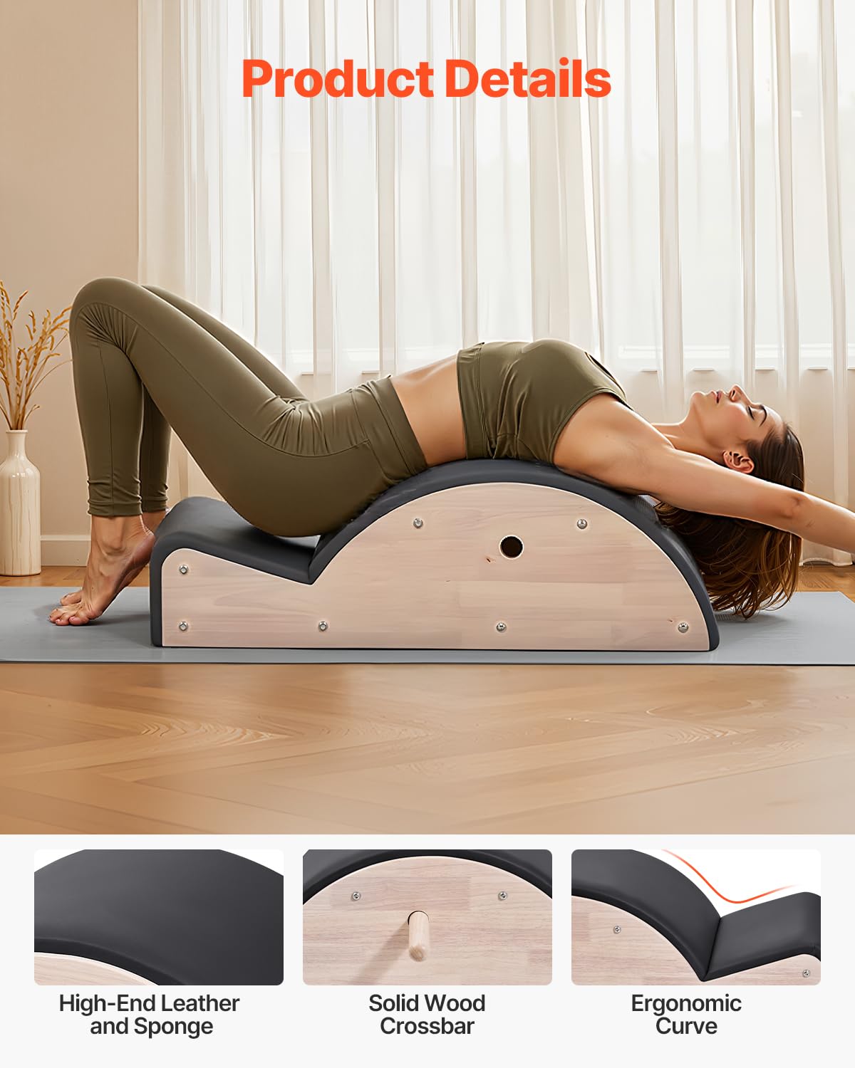 VEVOR Correcteur de Colonne Vertébrale Pilates, Arc Pilates en Bois d'Hévéa, Accessoire Yoga, Exercices Équilibre Étirement Renforcement Tronc