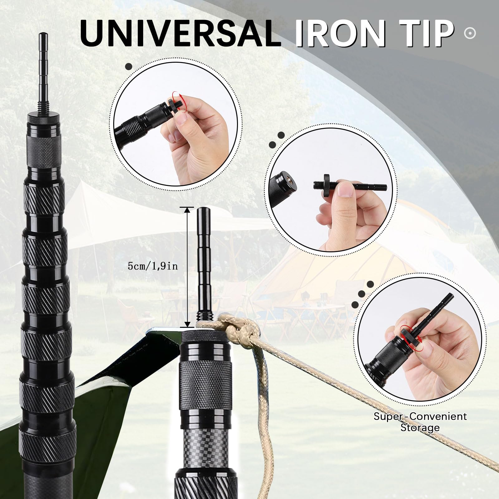 LALAGO Lot de 2 Poteaux de Tente Télescopiques en Fibre de Carbone - 2,7m Réglables Poteaux de Bâche, Mât de Bâche Télescopique Légers et Solides, pour Le Camping Tente, Taps ou Voile d'ombrage