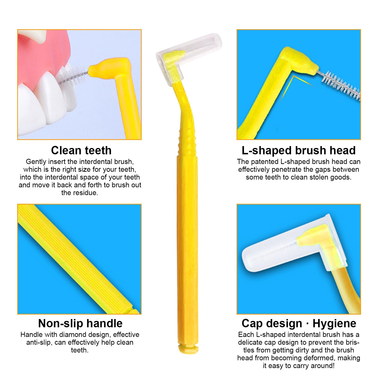 SKHAOVS 30 Pieces L Shaped Interdental Brushes,Floss Sticks Dental with Non-Slip Handle - Image 3