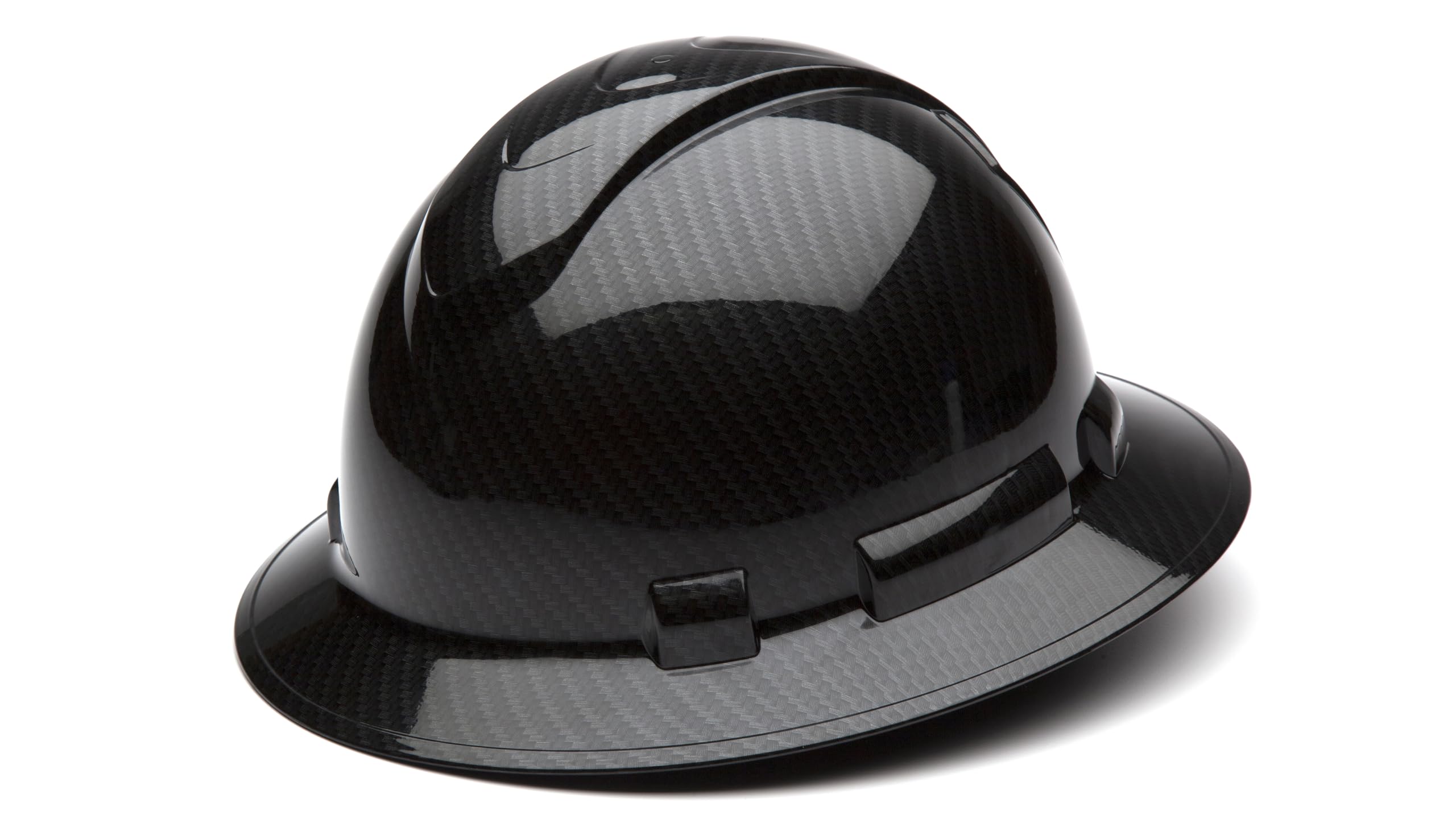 Pyramex Ridgeline Full Brim Hard Hat 4 Point Ratchet Shiny Black Graphite Pattern