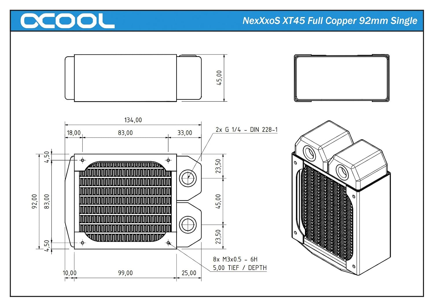 Alphacool NexXxoS XT45 Full Copper 92mm Single Radiator (14226)
