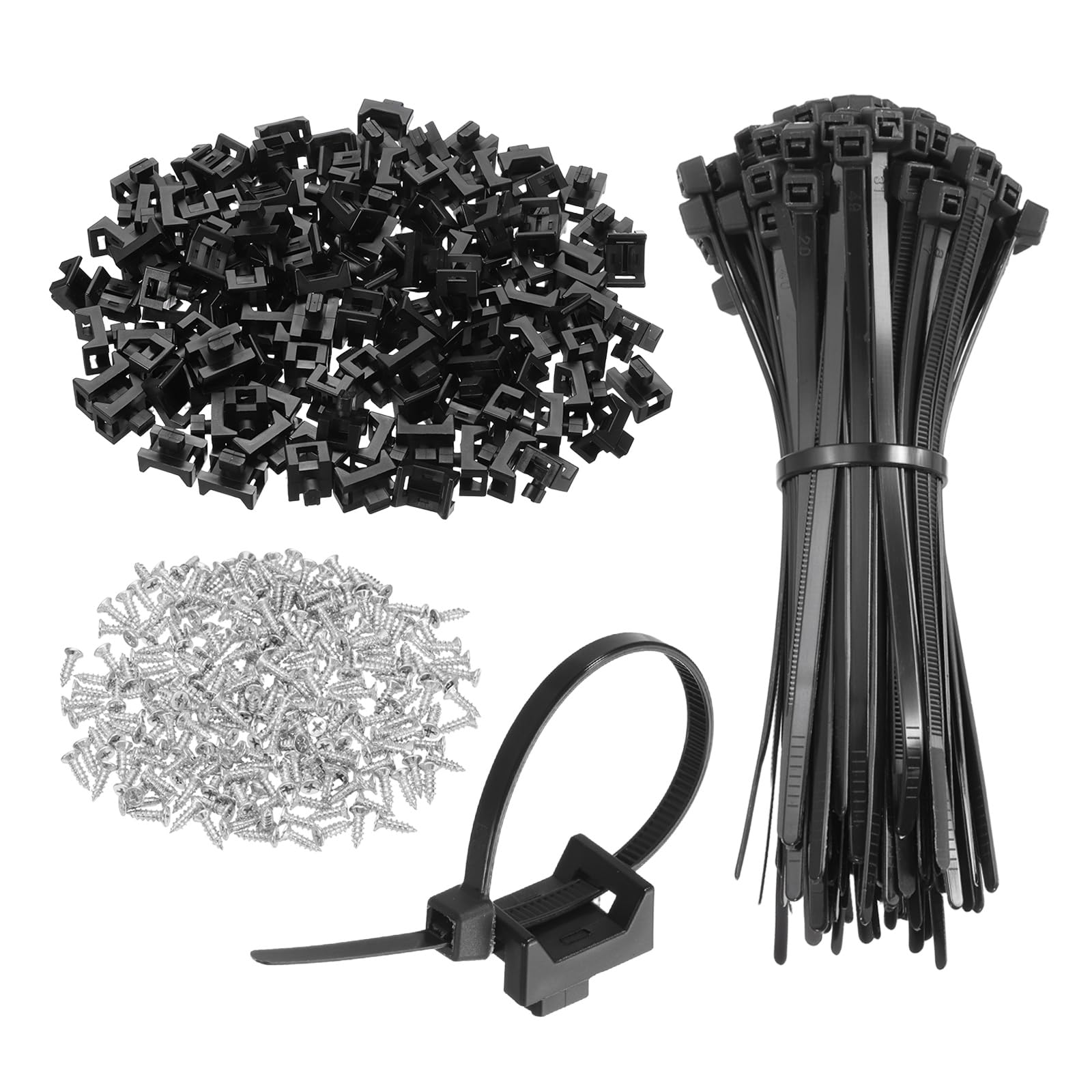 QUARKZMAN 240 Piezas De Bases De Montaje Tipo Silla Para Bridas De 21.5 mm Con Bridas De Cable De 150 mm Y Tornillos Autorroscantes M5, Juego De Soportes Organizadores De Cables, Negro