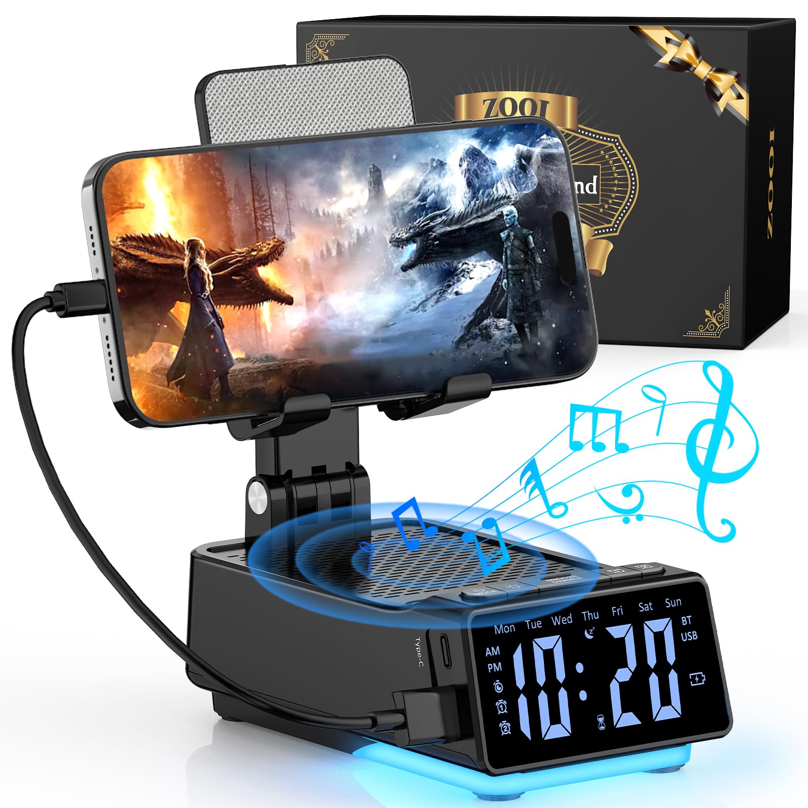 OLES Regali per uomini e donne, supporto regolabile per telefono cellulare con altoparlante Bluetooth wireless (altezza 17-28 cm), regalo di compleanno unico per papà, mamma, lui, supporto per