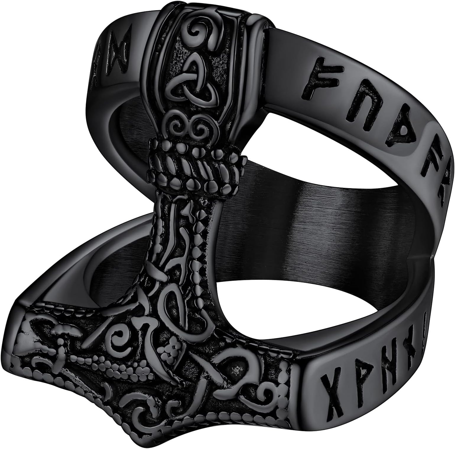 FaithHeart - Norwegian Norwegian Men's Stainless Steel Thor's Hammer Wolf Head Viking Ring Gothic Valknut Jewelry with Custom Engraving