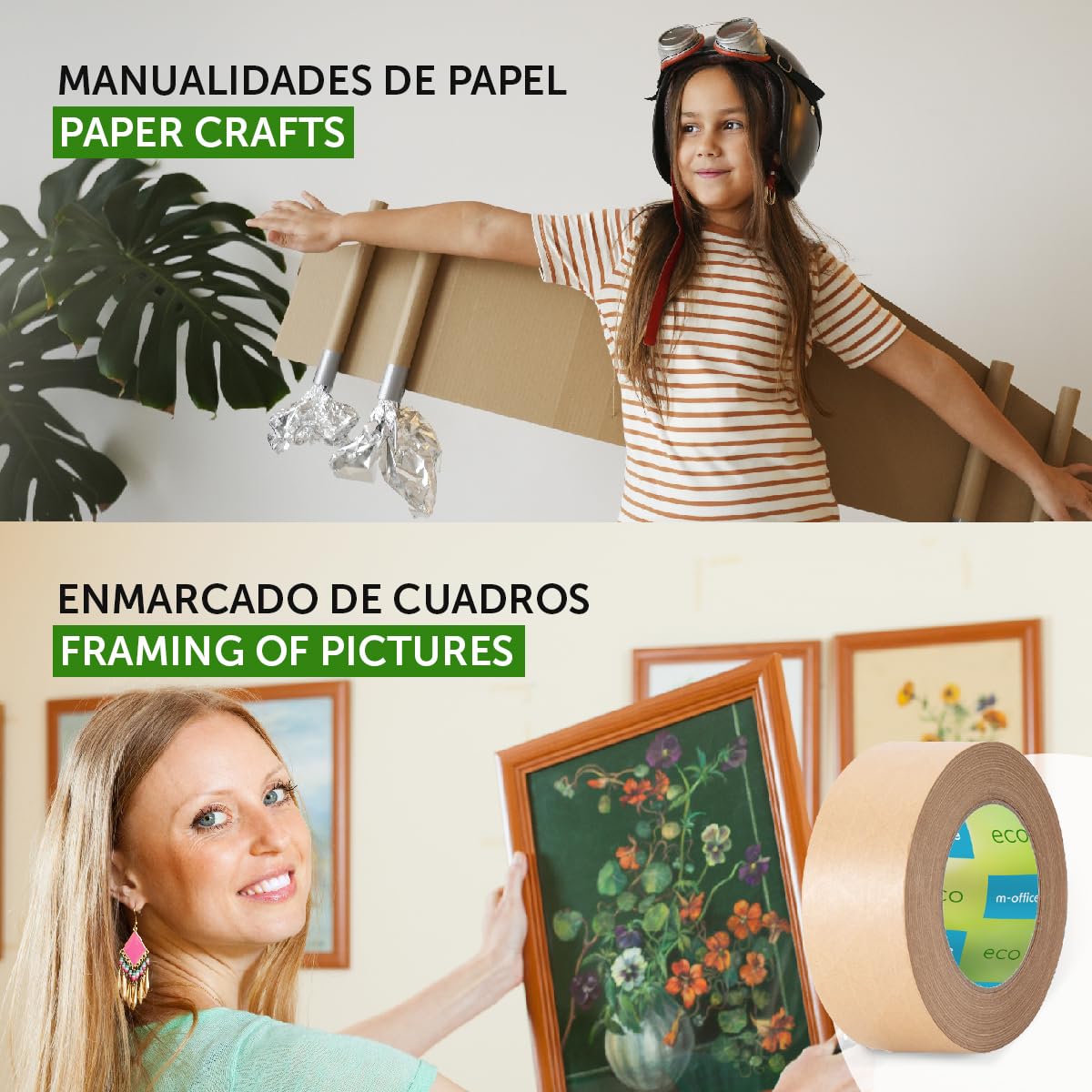 m-office Cinta Adhesiva Papel Kraft, Cinta de Embalar Adhesiva para Embalaje de Cajas, Envíos, Mudanzas y Manualidades, Cinta de Papel Embalaje, Cinta Marrón Papel Kraft (1 ud, 50mmx50m)