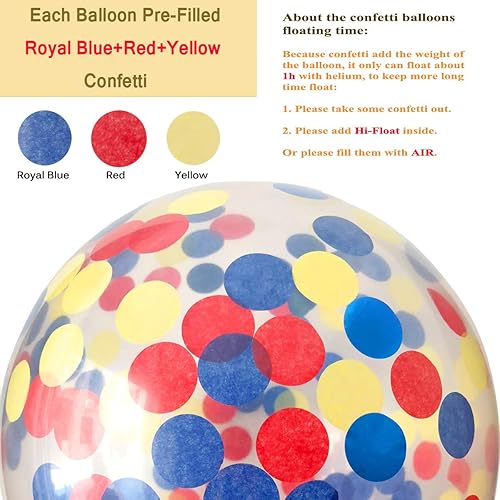 Miniatura 4 de Paquete de 40 globos de látex de 12 pulgadas, color rojo, amarillo y azul rey con globo de confeti para baby shower, suministros de fiesta de