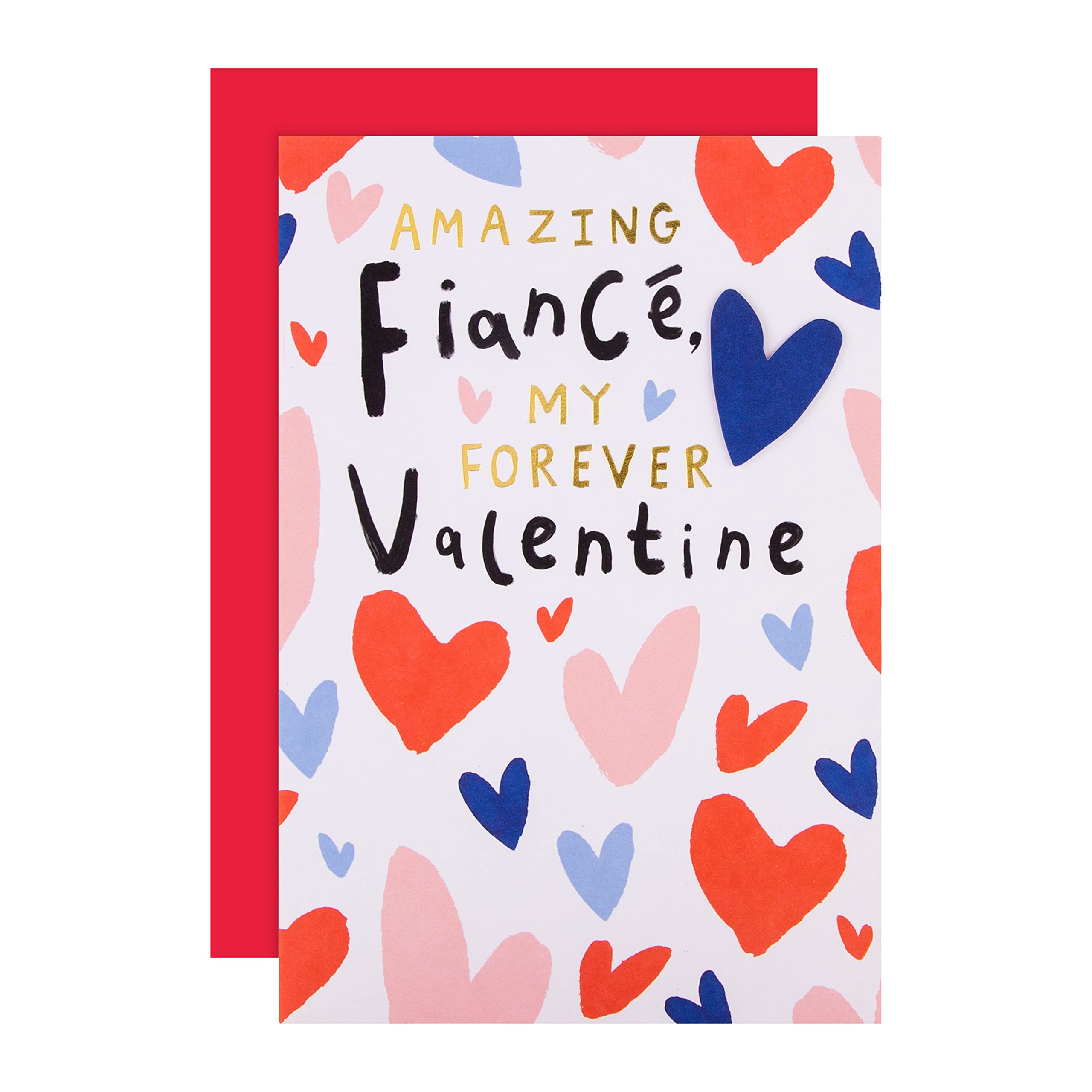 Hallmark Valentines Day Card Fiancé, Hearts Design, Pink, Red, Blue