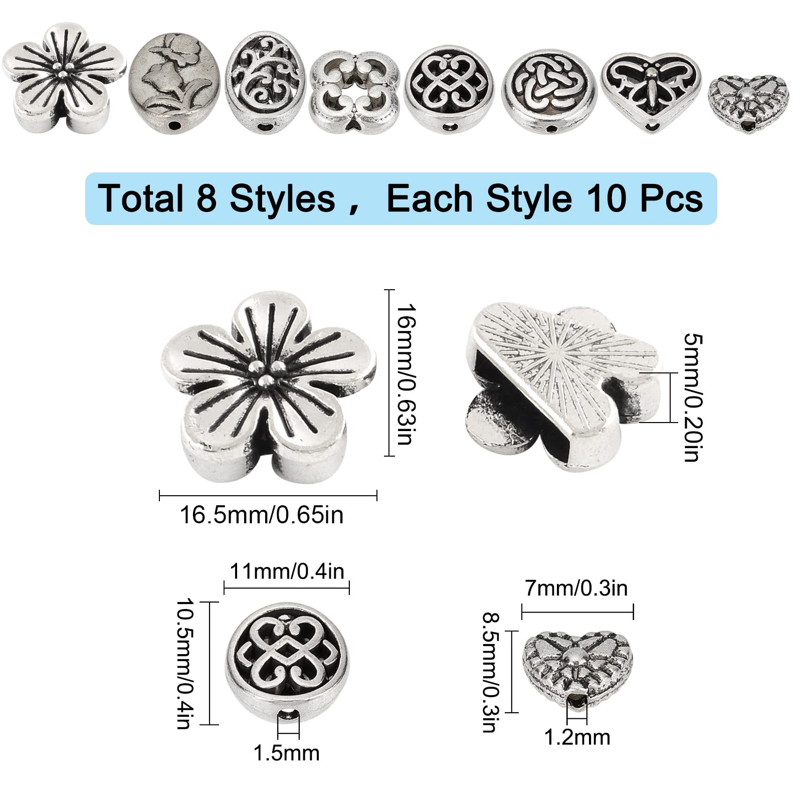 Perline Distanziatrici Tibetane Color Argento Antico Da 10 Mm - Foto 3