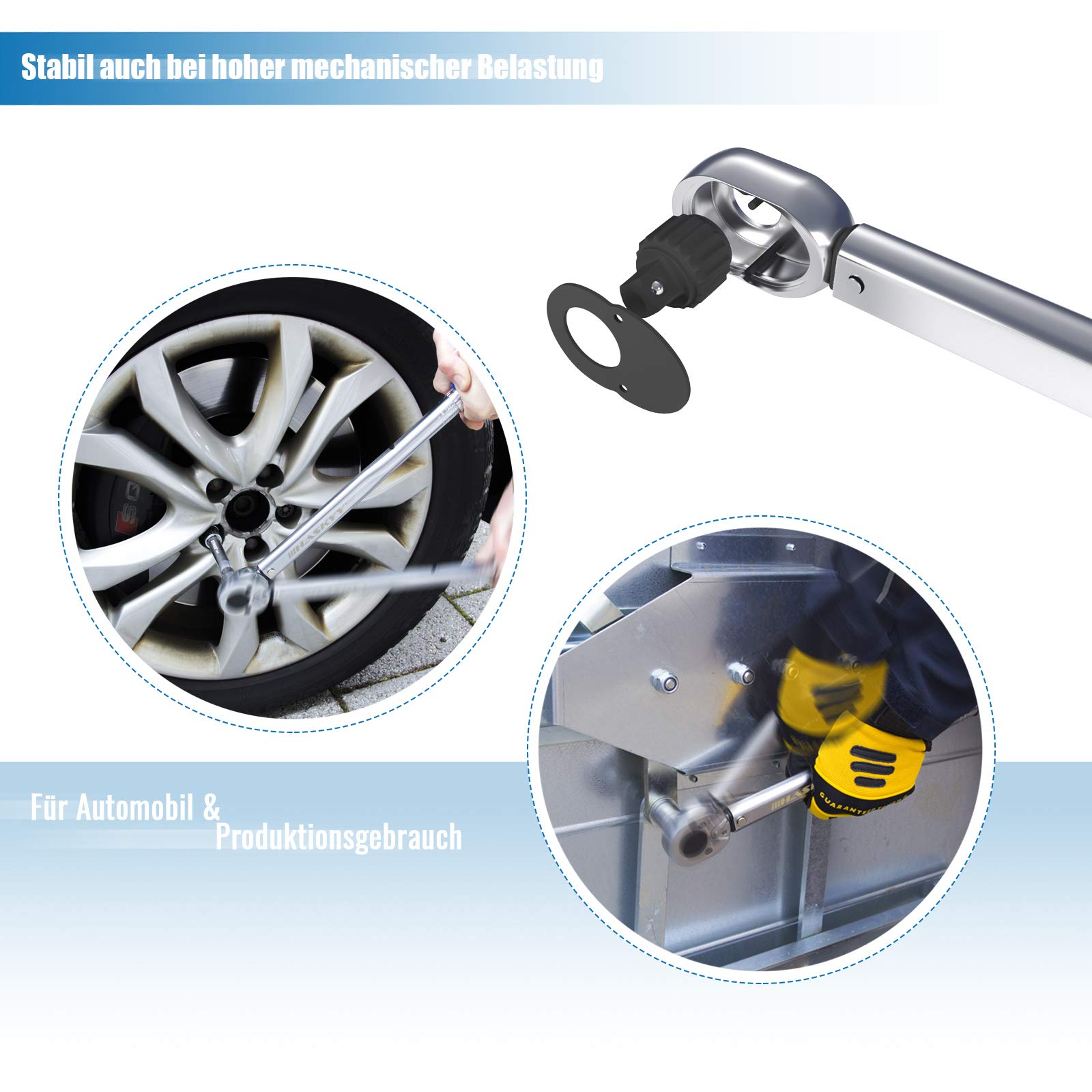 HASKYY 1/2" Clé dynamométrique 28-210 Nm I Convertisseur de Couple I Cliquet réversible Carré d'entraînement Torque Clés àécrous