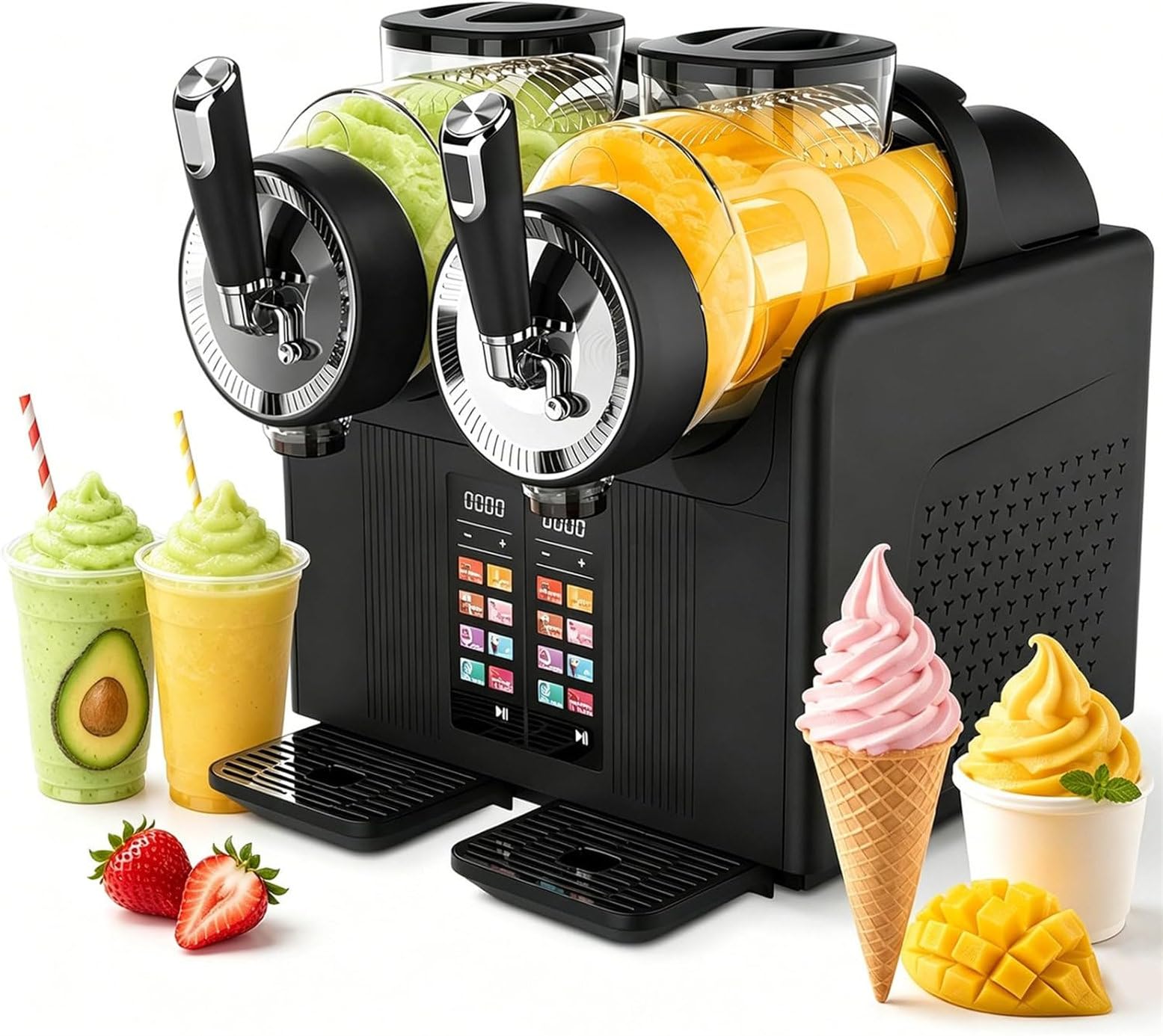 Nuxyyds 2-Tank Slushie Machine, Soft Serve Ice Cream Maker, No Ice Needed, Rapid Chill & Temperature Control, for Smoothies, Milkshakes, Margaritas Black