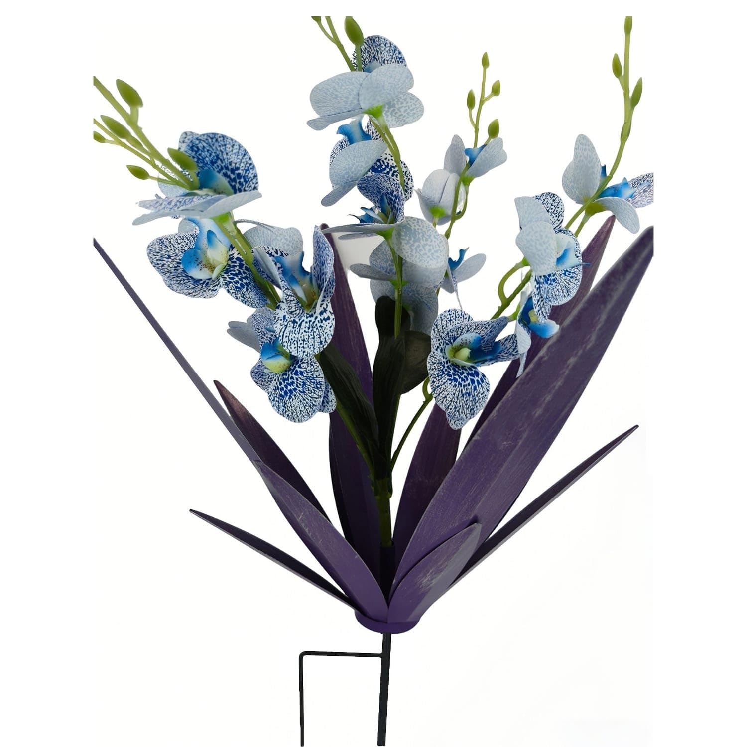 Outdoor Metal Agave Stake with Faux Orchids Metal Garden Stake Decorative Lawn Ornament Sculptural for Gardeners, Homeowners, Flower Bed, Pathway, Purple Agave-Blue-picture-16