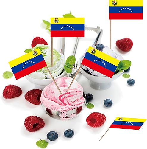 Miniatura 6 de Bandera de Venezuela con palillo de dientes de la República Bolivariana de Venezuela para pequeños cupcakes de frutas, decoración de banderas, 100