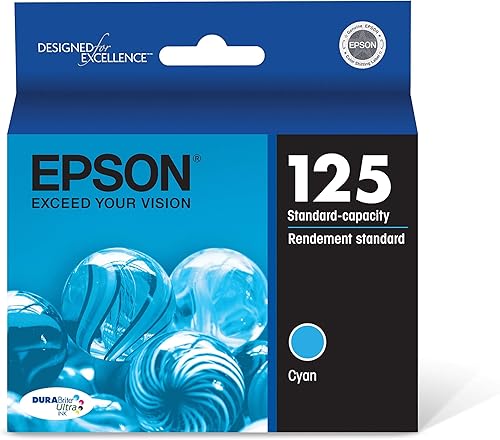 Paquete de cartuchos de tinta de capacidad estándar ultra negro y color Epson T125120-BCS DURABrite, Cian