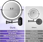 Miroir de maquillage mural : 1x/20X Miroir grossissant avec lumière, 8.5" Double côté miroir de maquillage éclairé avec grossissement, miroir Vanity pour salle de bains, brosse noir