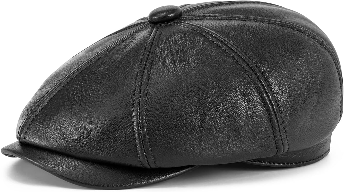 VOBOOM Men Women Genuine Newsboy Leather Cap 8 Panel Gatsby Ivy Hat
