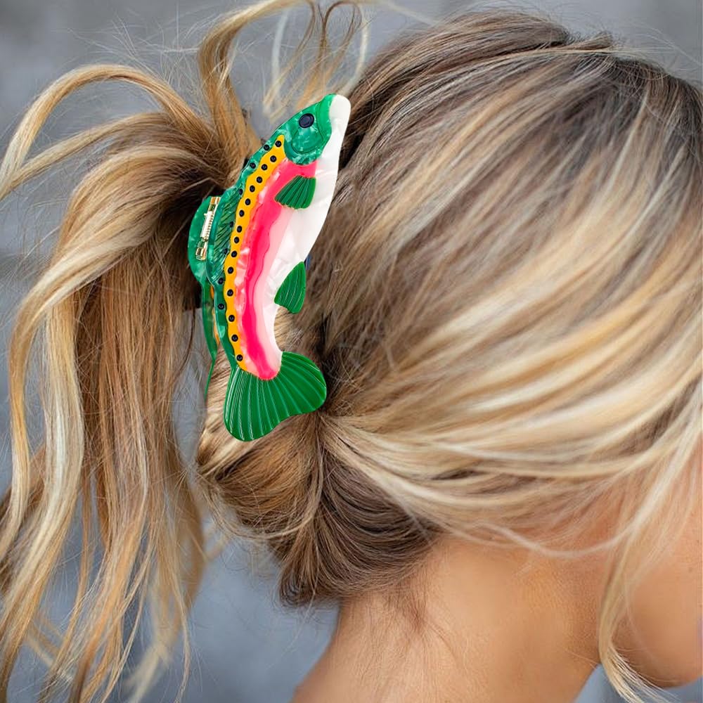 Fun Salmon Hair Claw Clip Acetate Hair Claw Big Fish Hair Claw Clip Non Slip Unique Cute Barrettes for Thick and Thin Hair Hair Accessories for Women Girls - Image 4