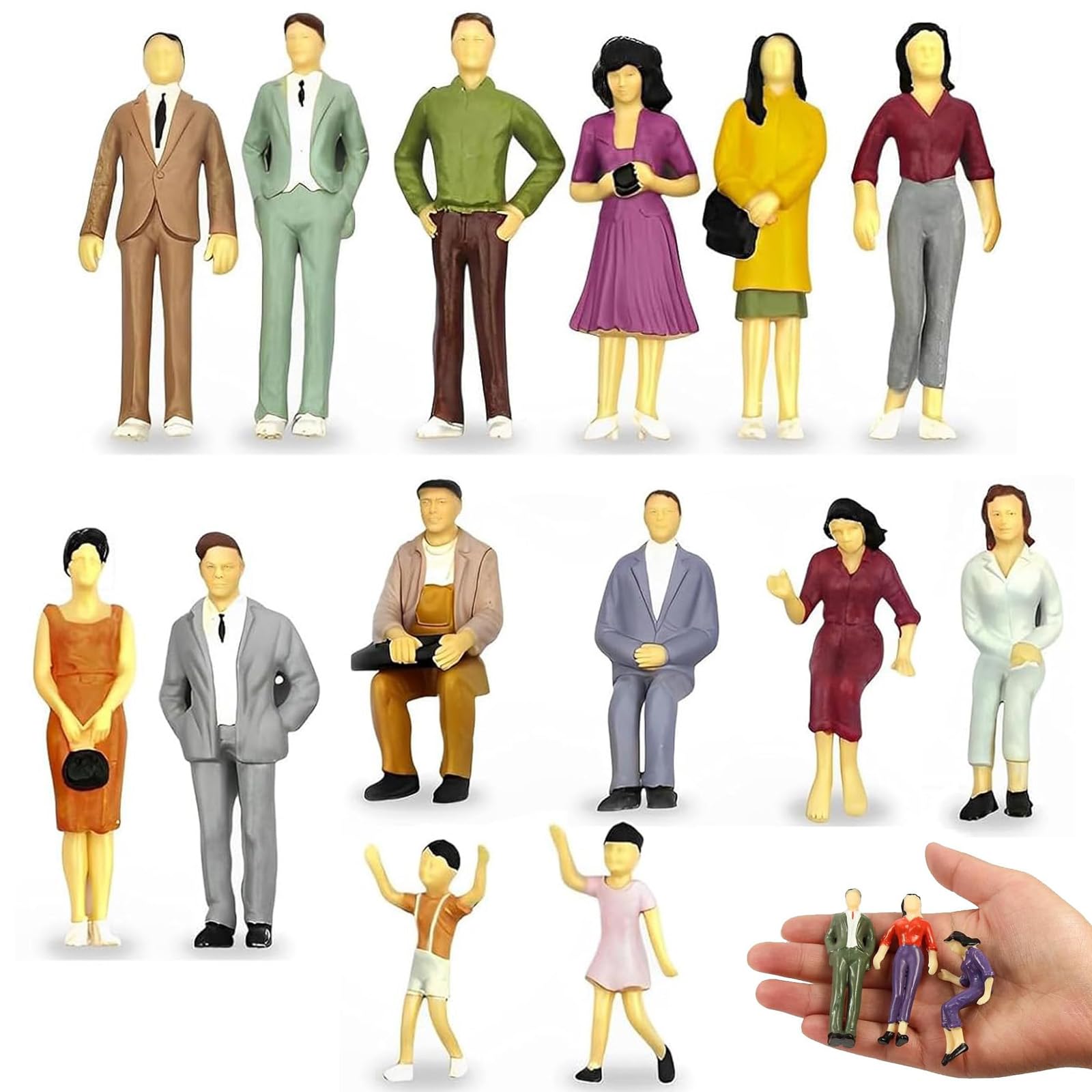 YouthLoxus 14pcs 1:25 Scale Miniature People Figures, Model Railway Accessories Character Statue, Dolls House People Used For Filling Micro Scenes, Miniature Scenes