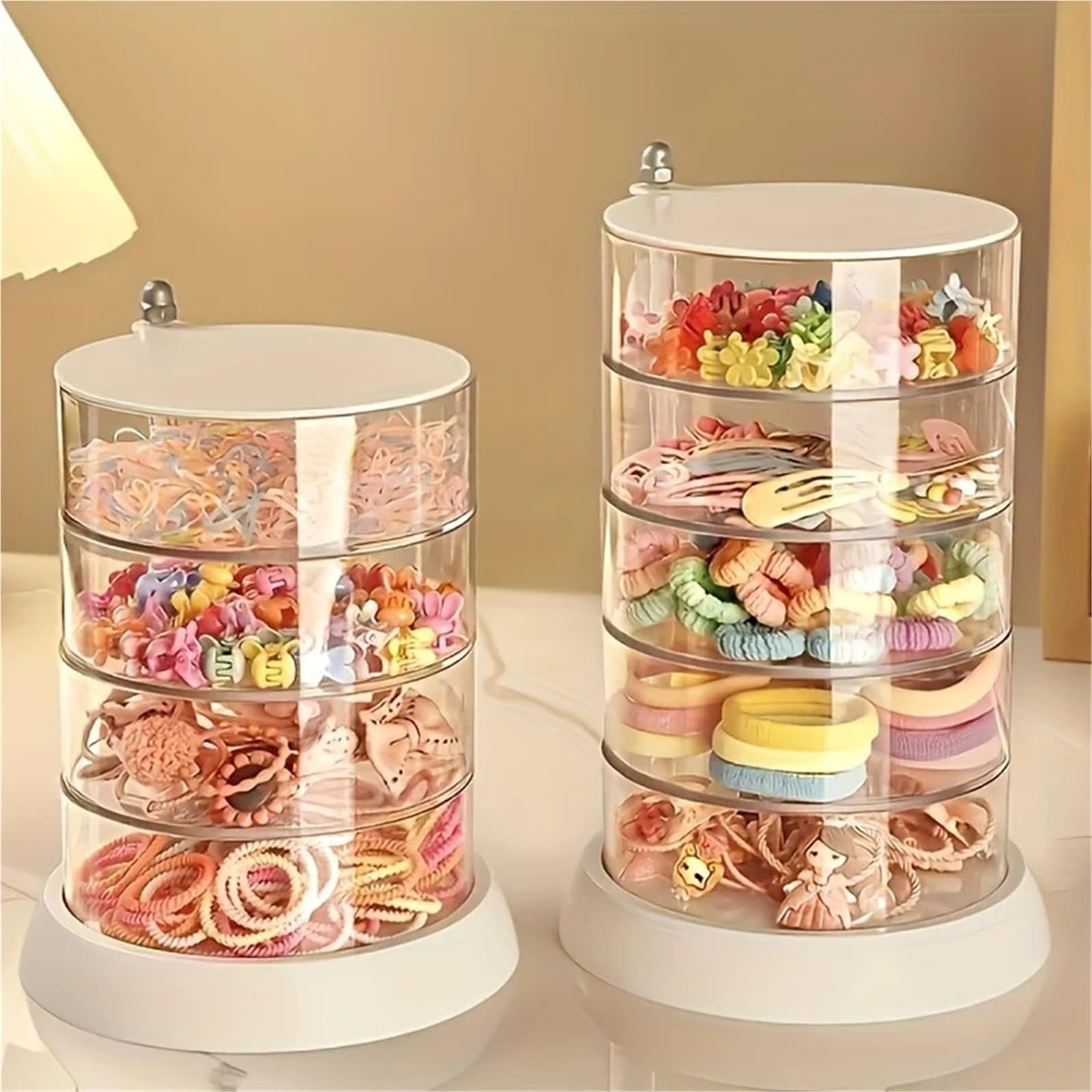 Haargummi Organizer 3/4/5-lagiger rotierender Schmuckaufbewahrungs-Organizer, Schminktisch-Display-Box for Haar-Accessoires und Ringe(Four layers)