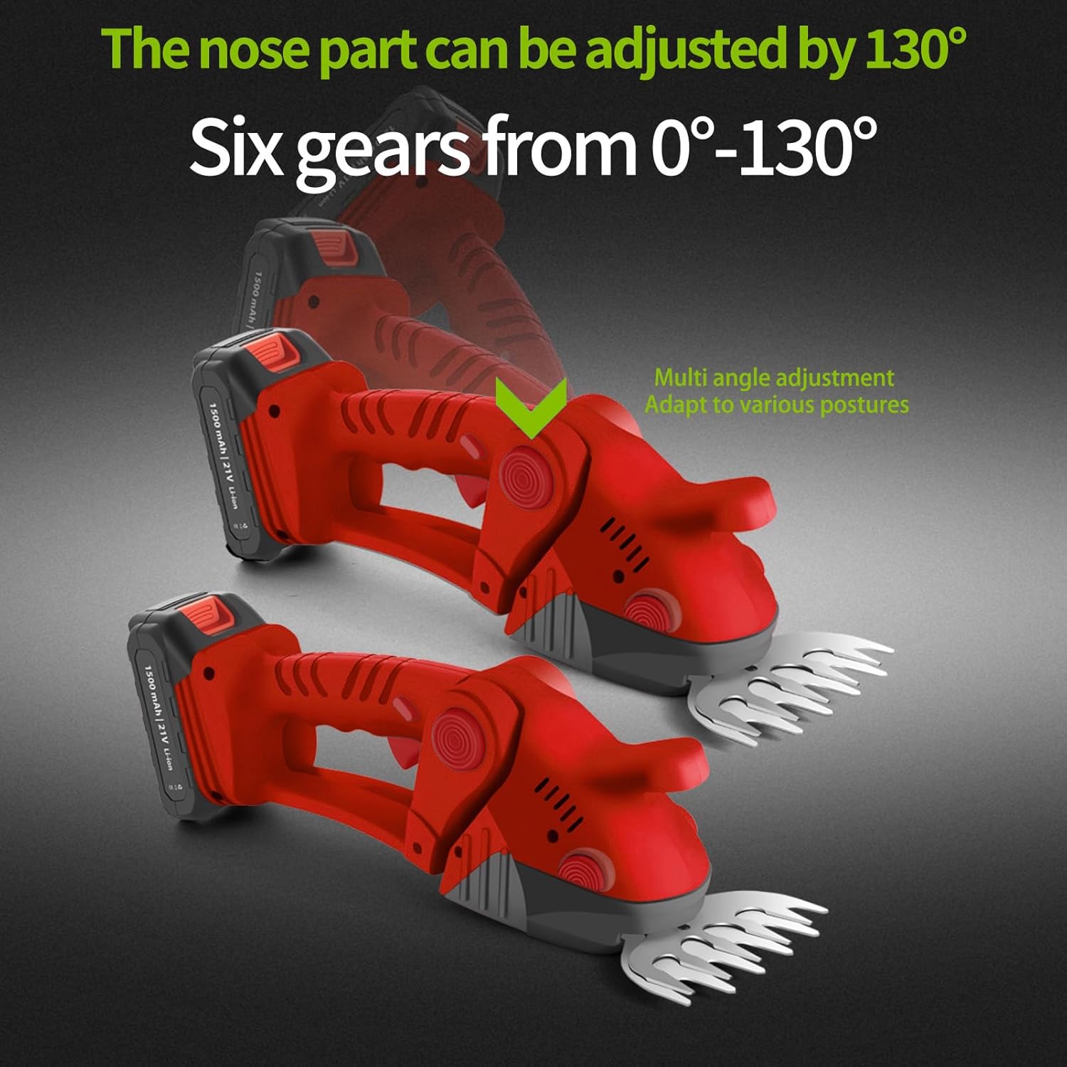 Electric Cordless Hedge Trimmer, 21V Rechargeable Shrub Trimmer Grass Shears, Dual-Blade Handheld Grass Cutter, Hedge Shear with 2 PCS Rechargeable Battery and Charger for Garden/Lawn (Red)